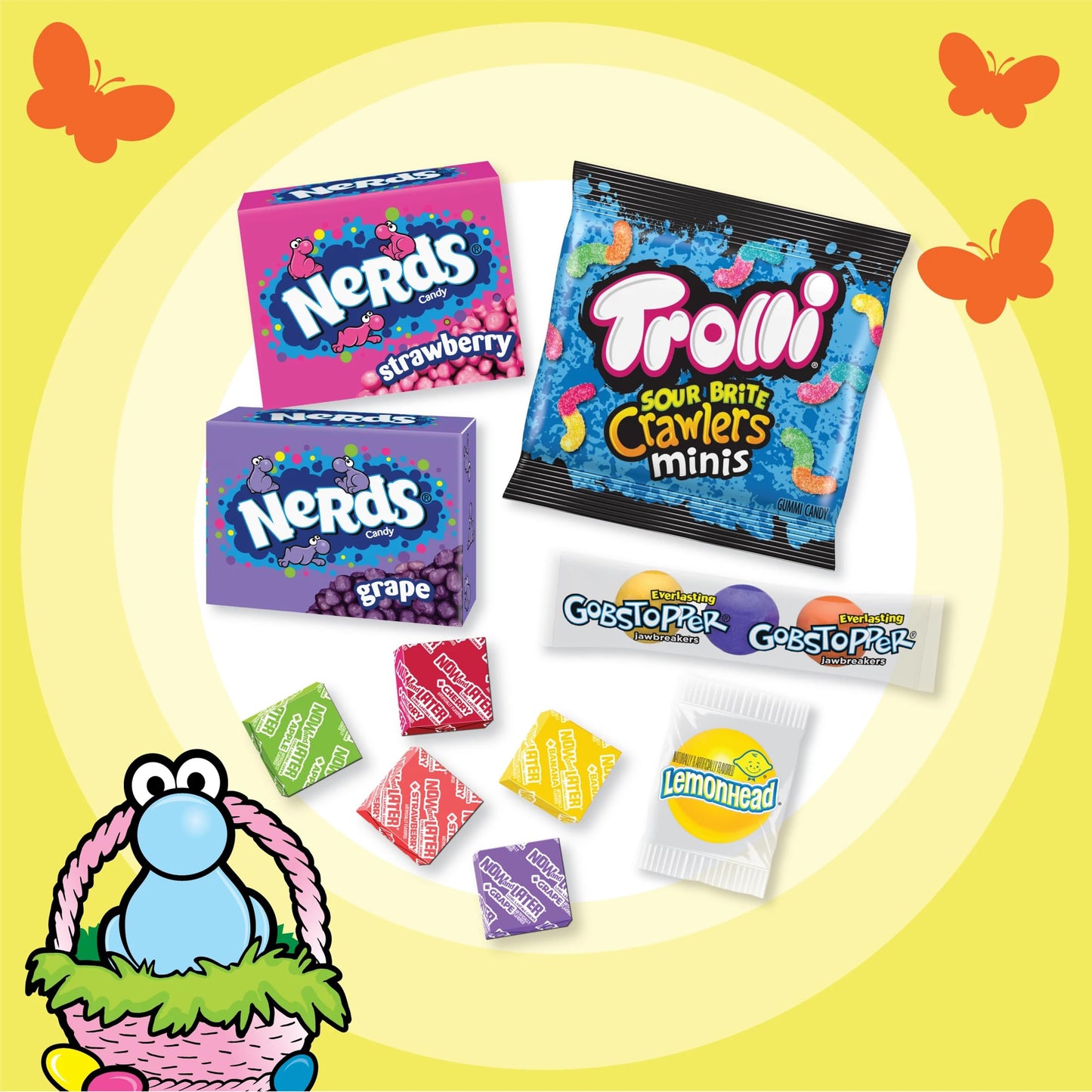 Nerds Classic Fun Easter Variety Bag, Trolli, Now and Later, Lemonhead, Gobstopper, and NERDS Original, 45.4 oz, 175 Count