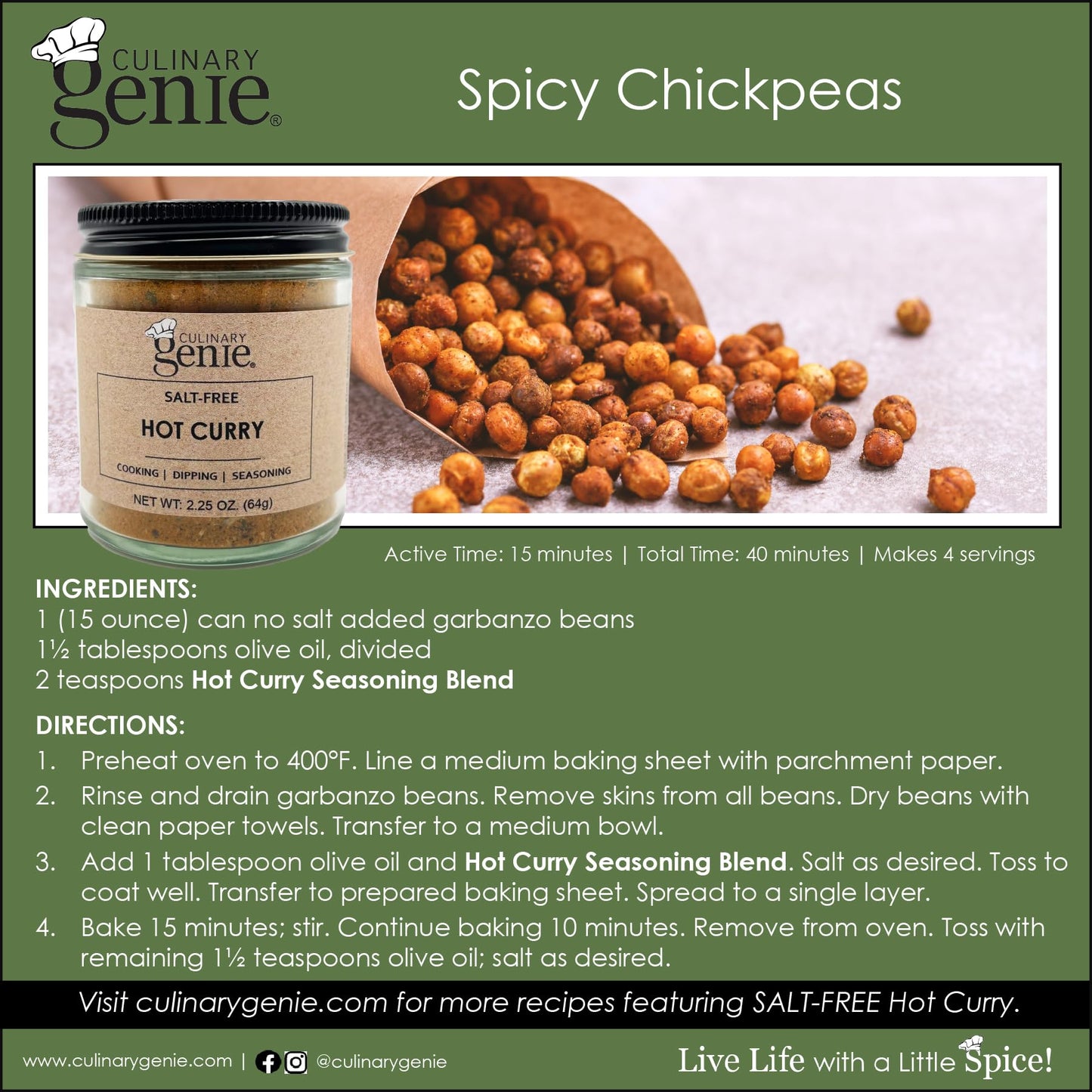 Culinary Genie Salt-Free Hot Curry Seasoning Blend - Classic Thai Yellow Curry with Ginger & Chile, No Salt Added
