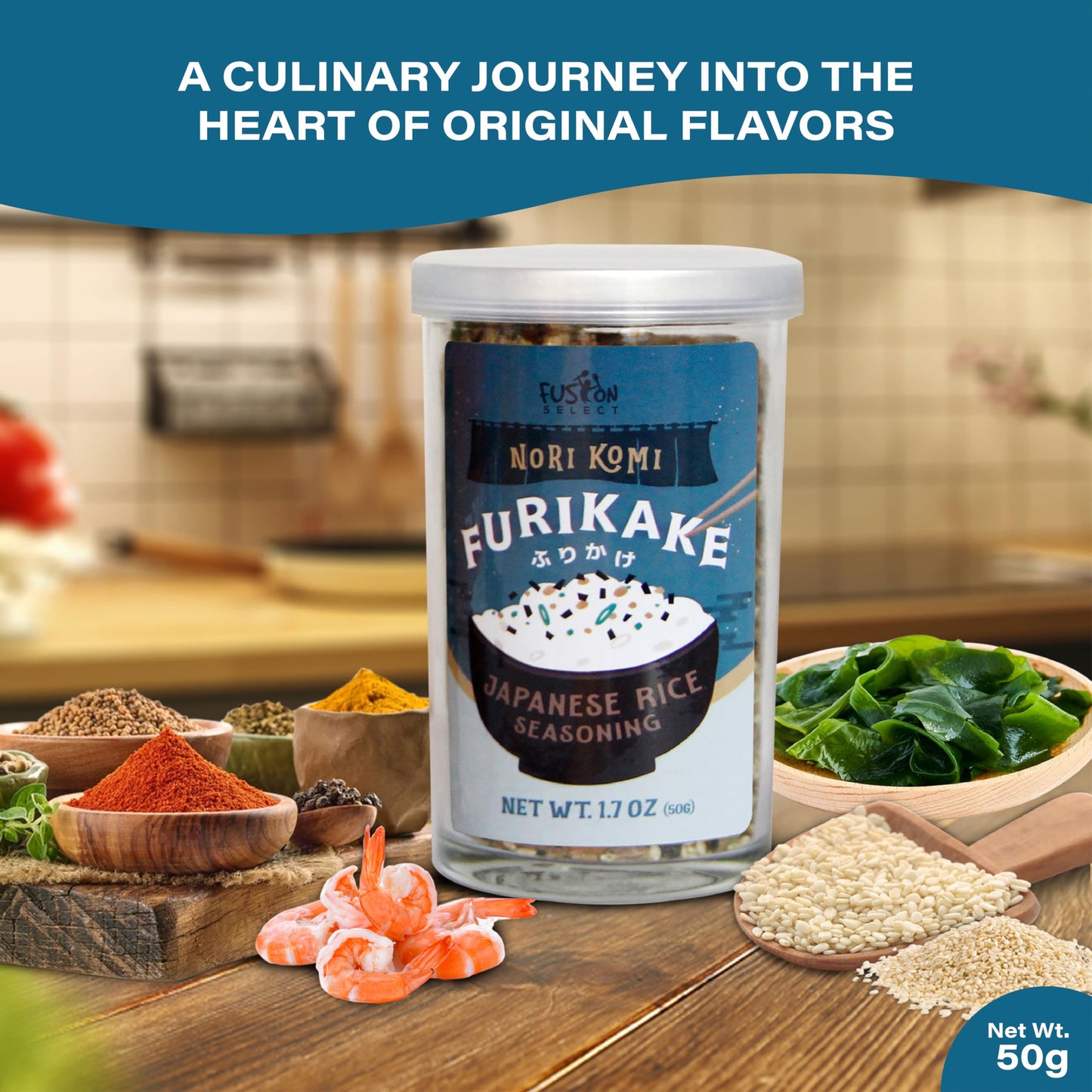 Fusion Select Furikake Rice Seasoning - Katsuo Komi Furikake Seasoning Mix with Shrimp, Bonito Flakes - Japanese Spices Topper for Noodles, Onigiri