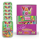 Halal Sour Neon Gummy Worms | 6 Pack Bundle (6x7 oz Tubs) | Chewy Sour Neon Color Worms | Resealable Tubs in Bulk with Display Box | Halal Bulk Sour