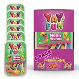 Halal Sour Neon Gummy Worms | 6 Pack Bundle (6x7 oz Tubs) | Chewy Sour Neon Color Worms | Resealable Tubs in Bulk with Display Box | Halal Bulk Sour