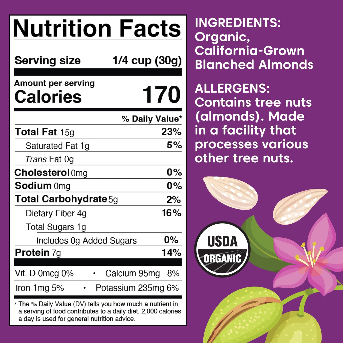 Wilderness Poets, Organic Blanched Almonds - Whole, California-Grown Almonds with No Skins, Unsalted - 2 Pound (Pack of 1)