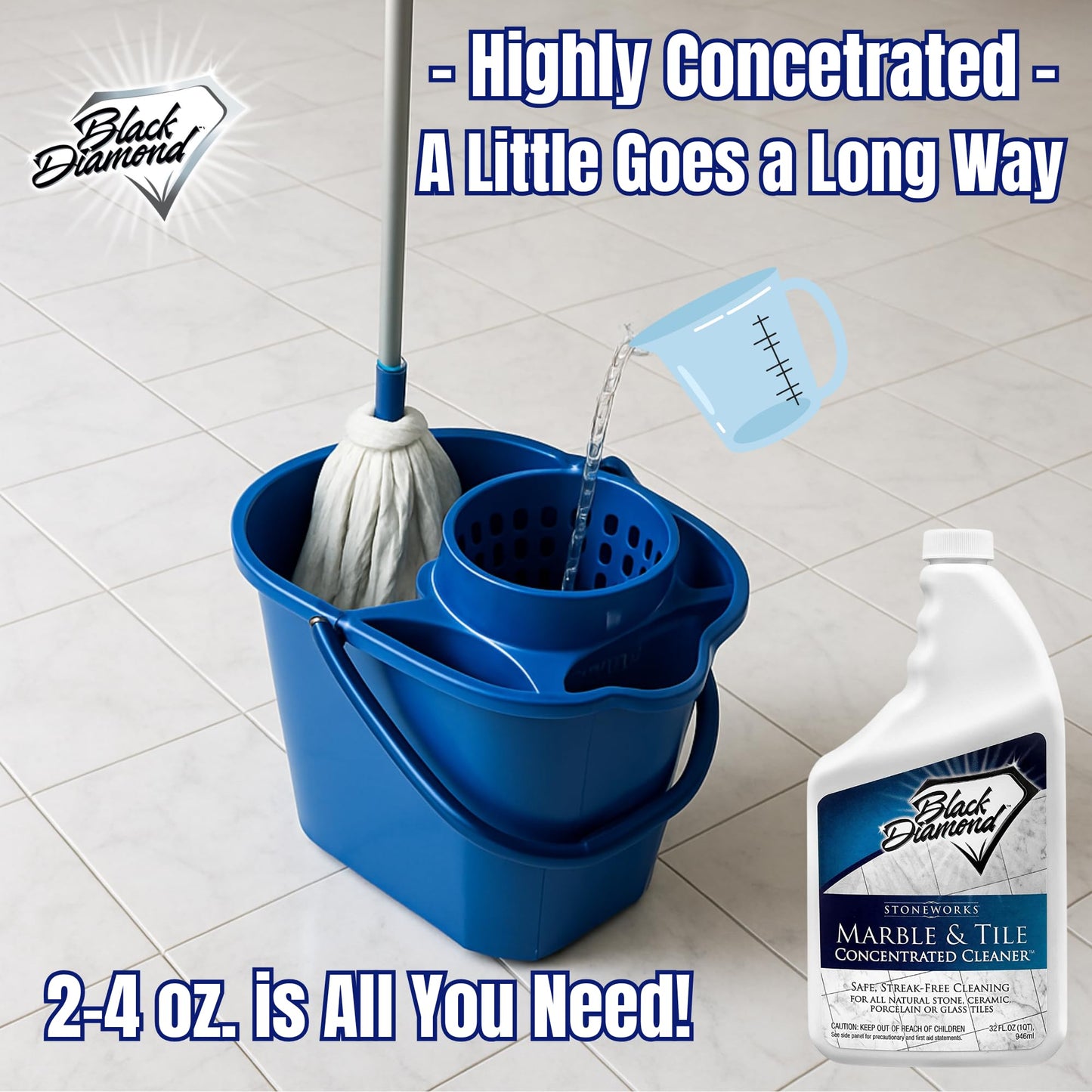 Black Diamond Stoneworks Marble & Tile Floor Cleaner Concentrate, pH Neutral, Streak-Free & No-Rinse Formula for Granite, Travertine, Limestone
