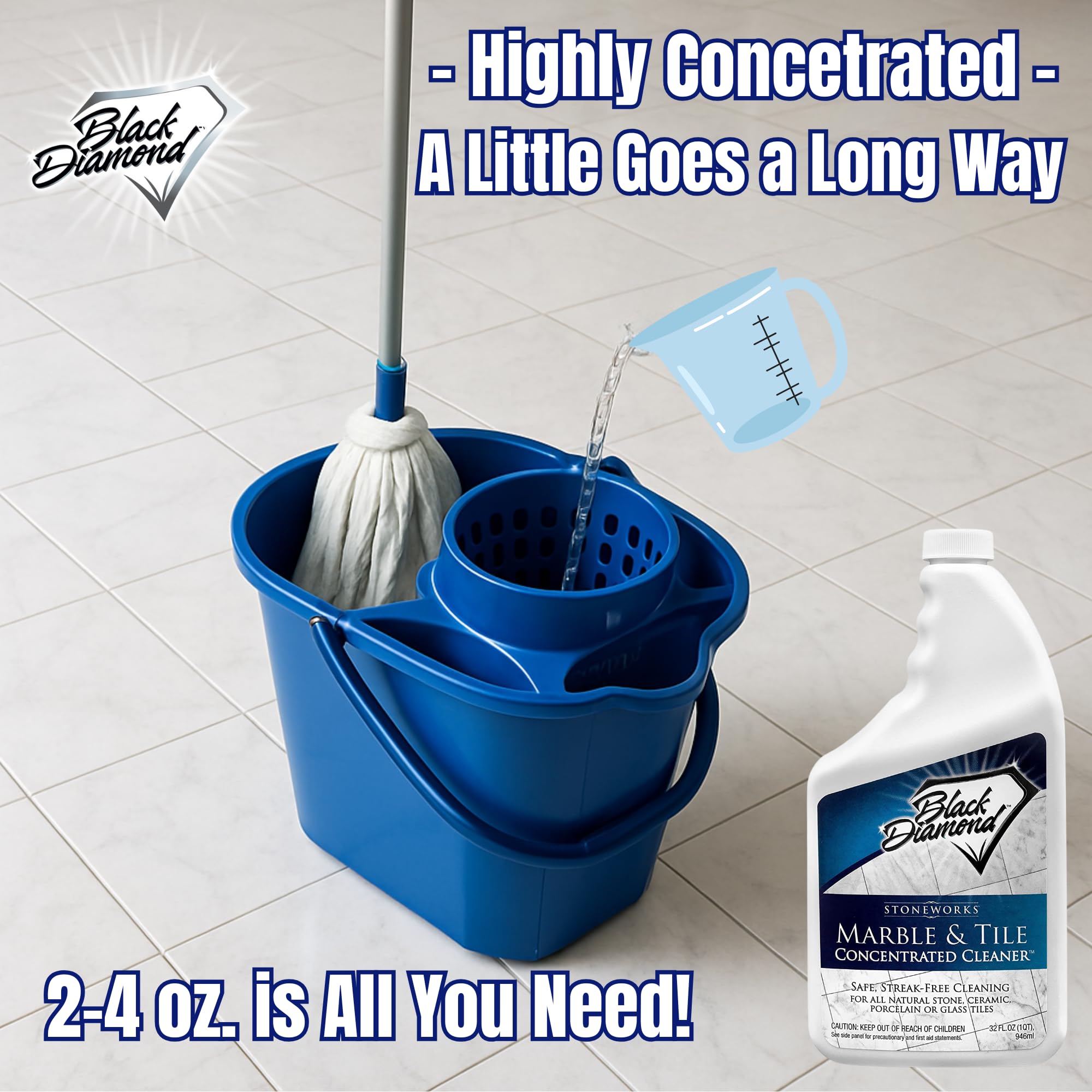 Black Diamond Stoneworks Marble & Tile Floor Cleaner Concentrate, pH Neutral, Streak-Free & No-Rinse Formula for Granite, Travertine, Limestone