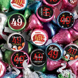 Happy 49th Birthday Party Favor Labels Chocolate Candy Stickers - 49 Years Old Birthday Round Candy Sticker Party Favors - Black and Red - 150