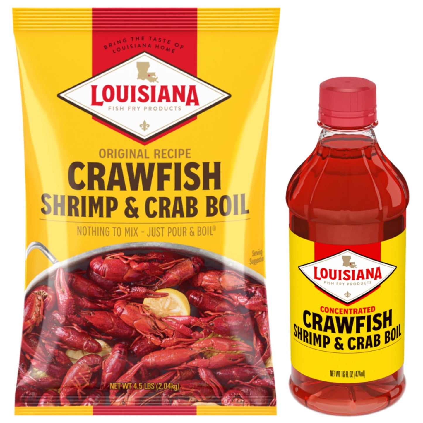 Louisiana Fish Fry Products Crawfish, Shrimp & Crab Boil Seasoning Bundle - 4.5 lbs Powder Boil and 16 oz Bottle of Concentrated Liquid Boil - Spicy