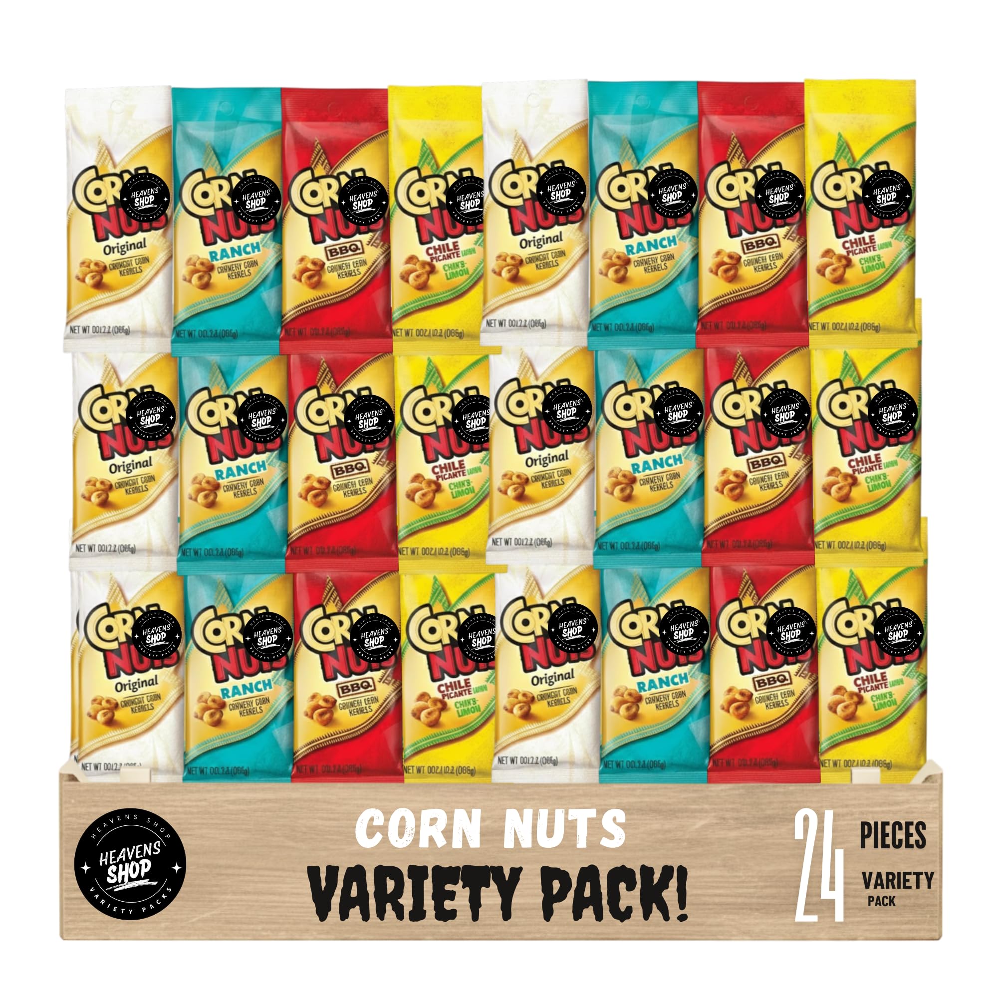 Corn-Nuts Crunchy Corn Snacks Variety Pack, 1.7 oz Bags, Bold Roasted Flavors, Individually Packed, (Pack of 24)