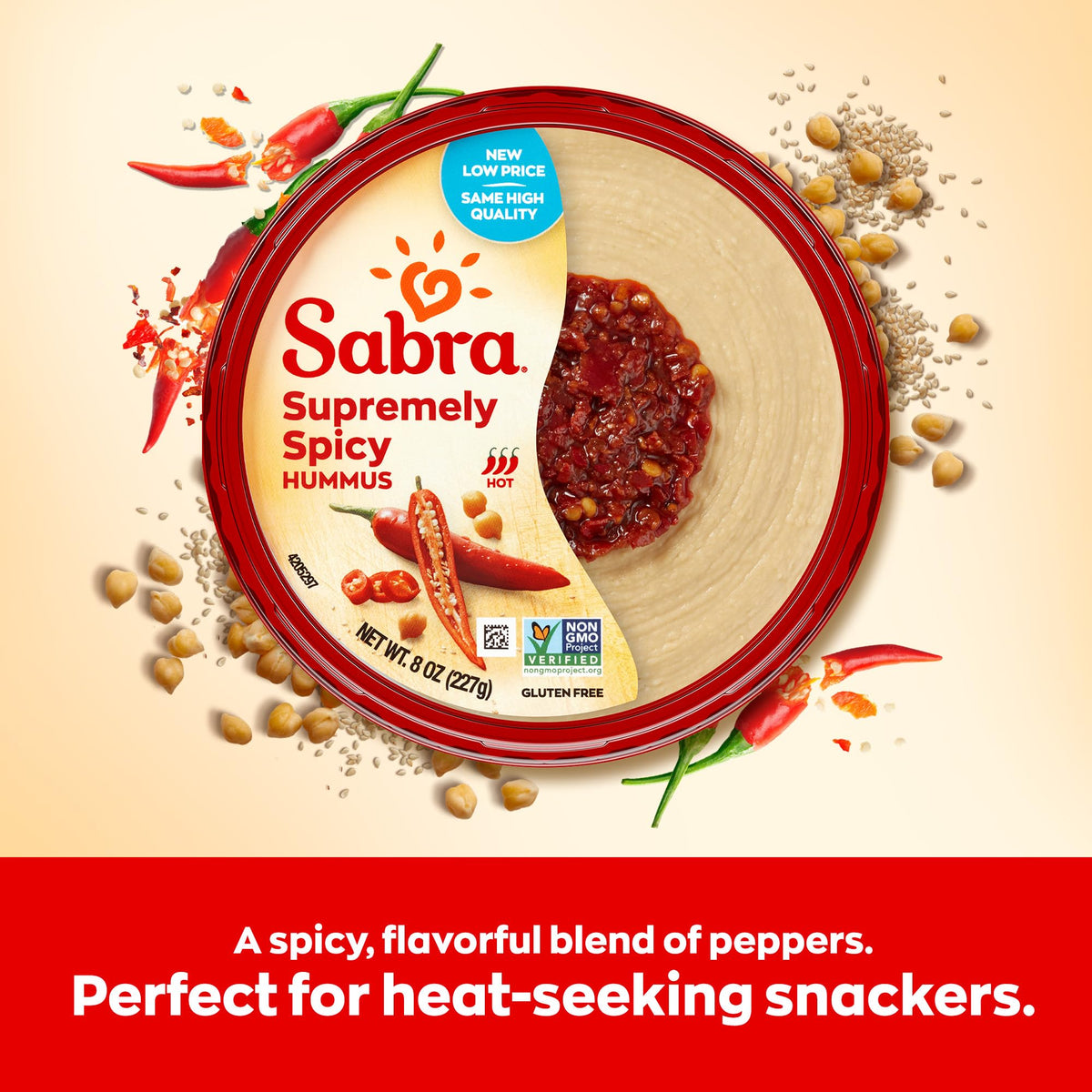 Sabra Supremely Spicy Hummus Dip for Healthy Snacking & Sharing - 8 Oz