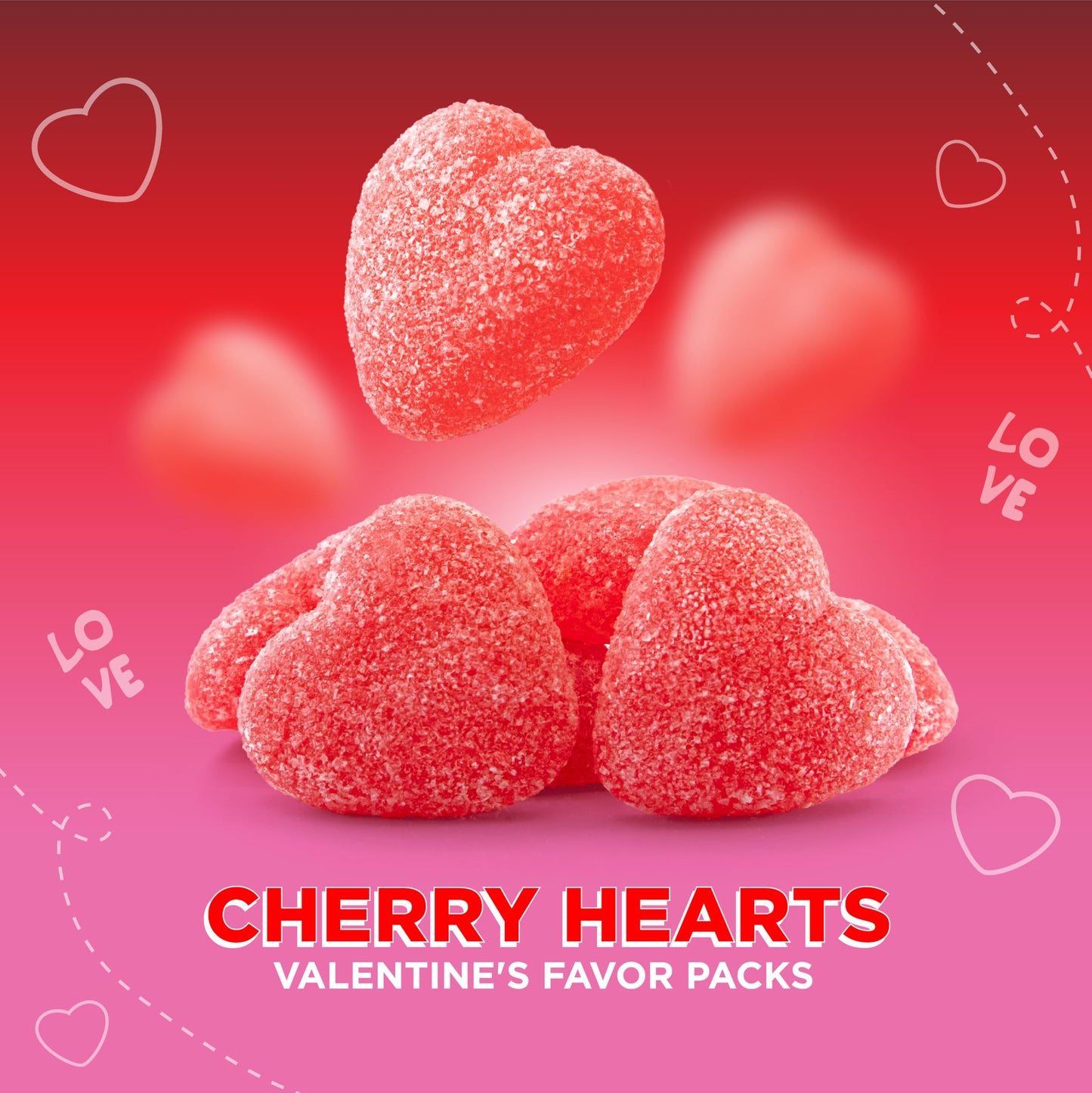 Cherry Hearts Jelly Candy - 24 Packs - Valentines Candy Individually Wrapped - Write-On To/From Pouches for Classroom Exchange - Jelly Hearts