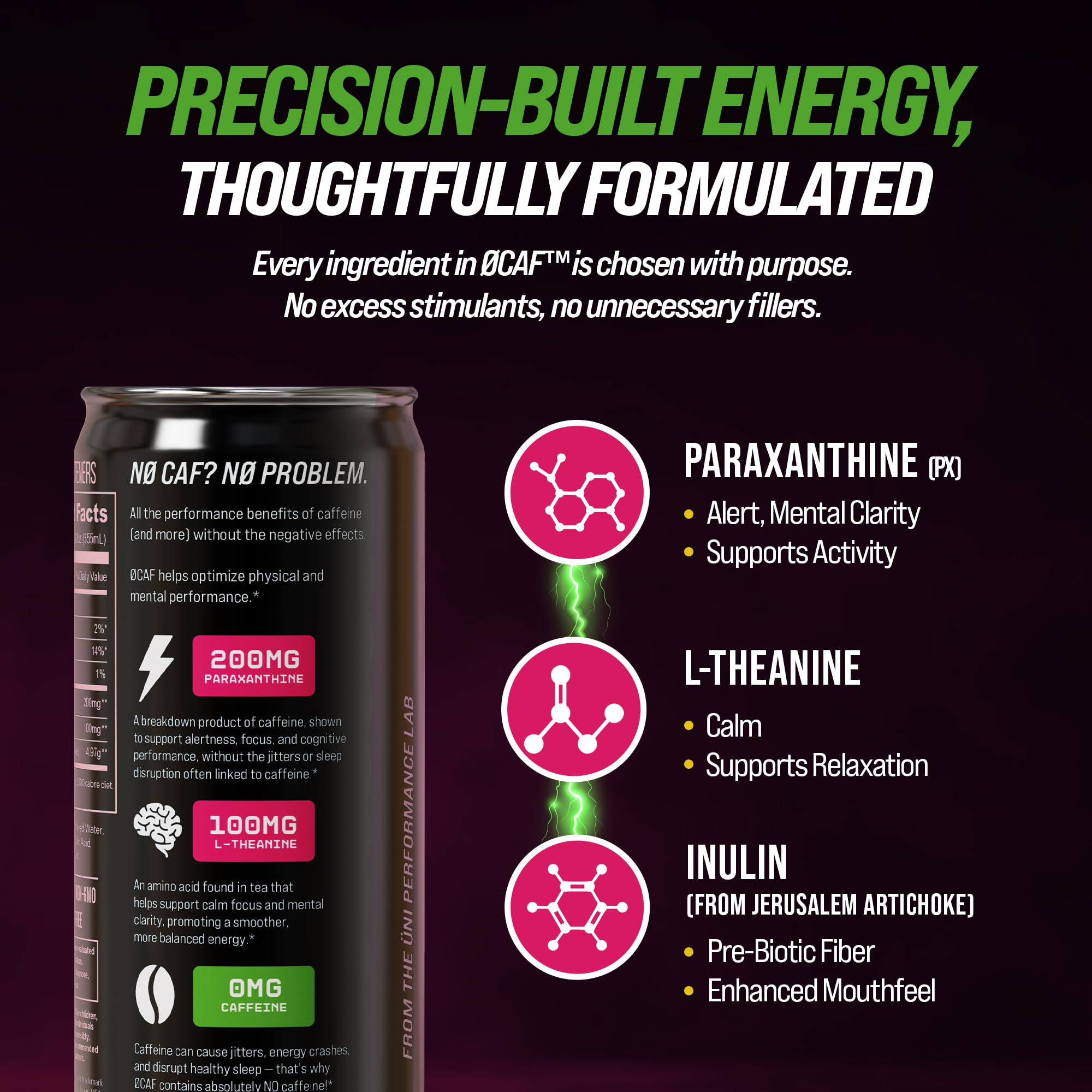 ØCAF Energy - Paraxanthine Energy Drink, Caffeine Alternative, Sugar Free, Raspberry Passionfruit, Smooth Focus & Alertness, No Jitters or Crash