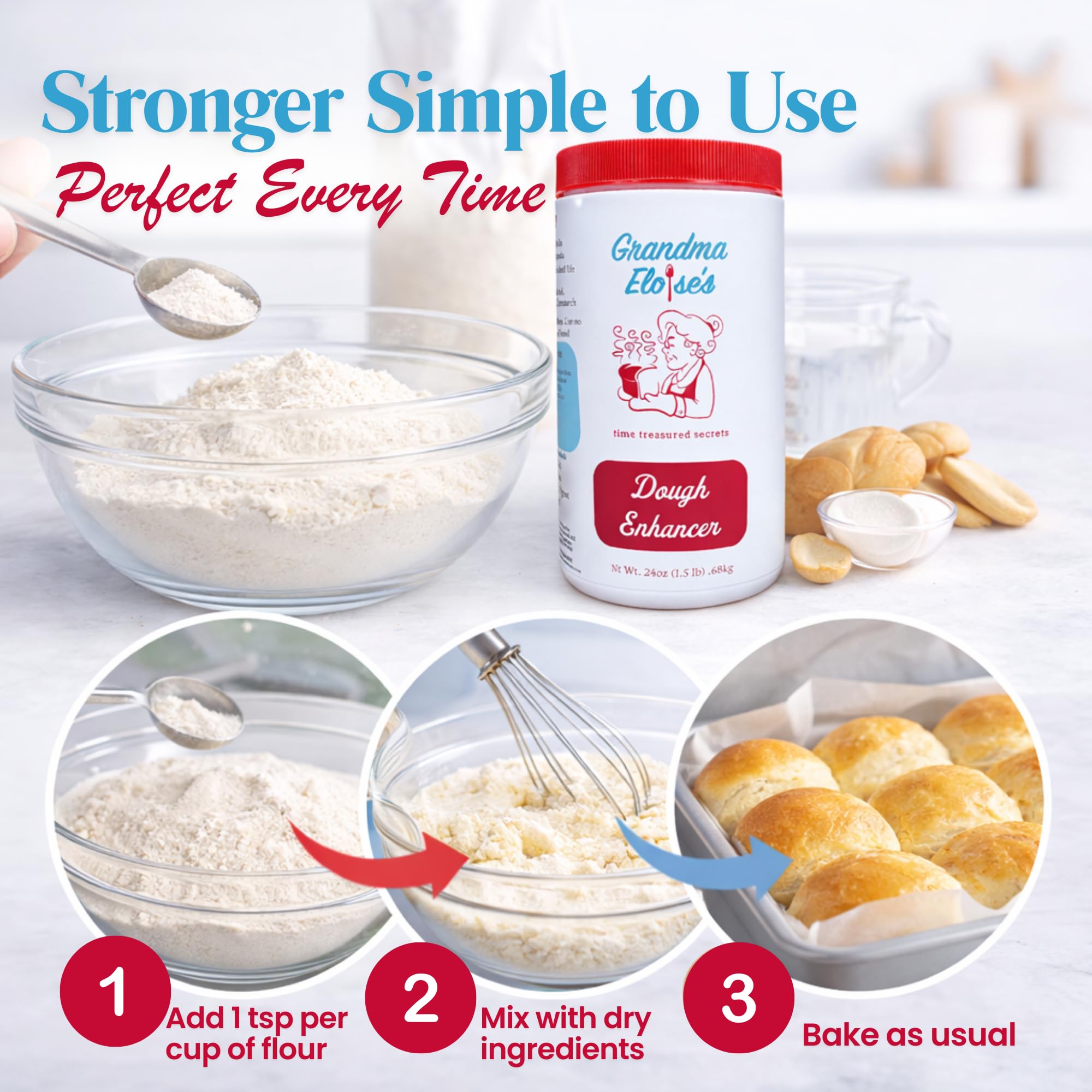 Grandma Eloise’s Dough Conditioner for Bread Baking - 24 Oz - Improves Rise, Texture & Shelf Life - Makes Soft, Fluffy Whole Wheat & White Bread