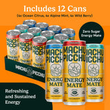 MACHU PICCHU 12-Pack Variety Zero Sugar Energy Mate Drink - Non-Carbonated Yerba Mate, 120mg Organic Caffeine, Smooth Focus Without Jitters or Crash