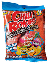 Chili Rokas Revolcadas (18 Pieces, 3 Pack), Assorted Mexican Candies, Sweet and Sour Hard Candy Pieces, Mexican Party Supplies, Chili-Covered Snacks