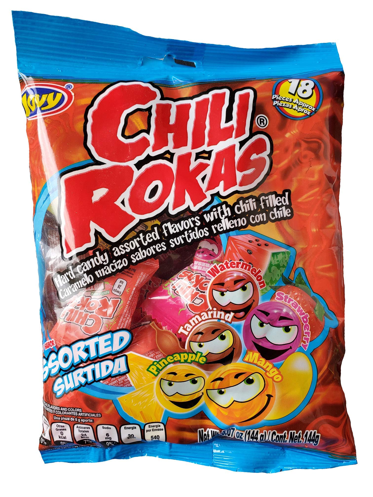 Chili Rokas Revolcadas (18 Pieces, 3 Pack), Assorted Mexican Candies, Sweet and Sour Hard Candy Pieces, Mexican Party Supplies, Chili-Covered Snacks