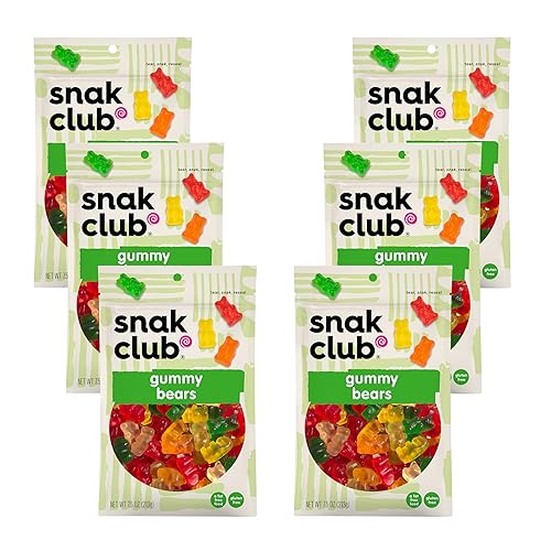 Snak Club Gummy Bears, Assorted Fruit Gummies, Bulk Candy, Fun Flavors Include Lemon, Orange, Strawberry, Apple, Pineapple, Gluten-Free Snacks, 7.5 oz