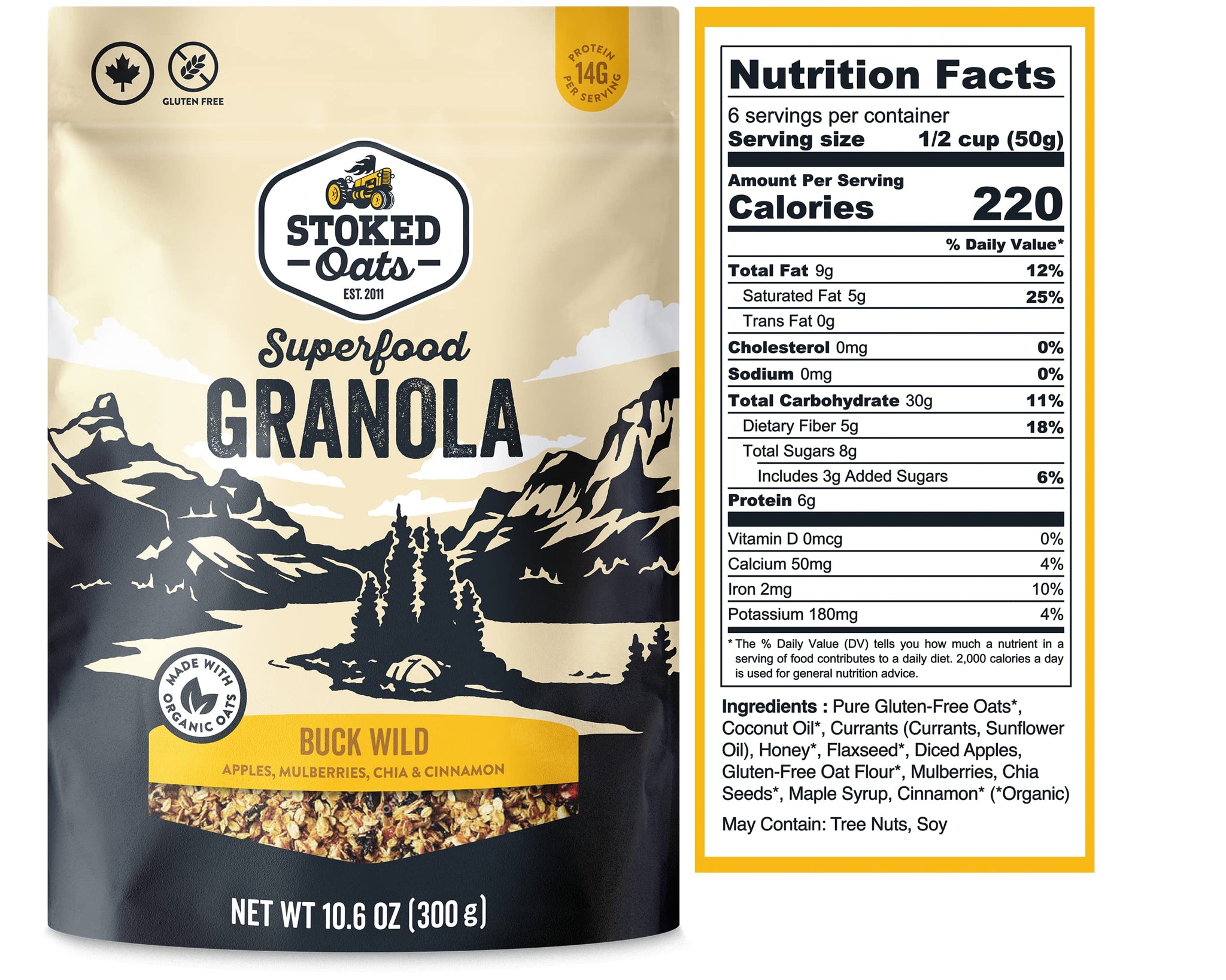 Stoked Oats Granola - Variety Pack (3 Pack), High Protein, Less Sugar, Superfood Breakfast - Gluten Free, High Fibre, Non GMO (10.6oz per box)