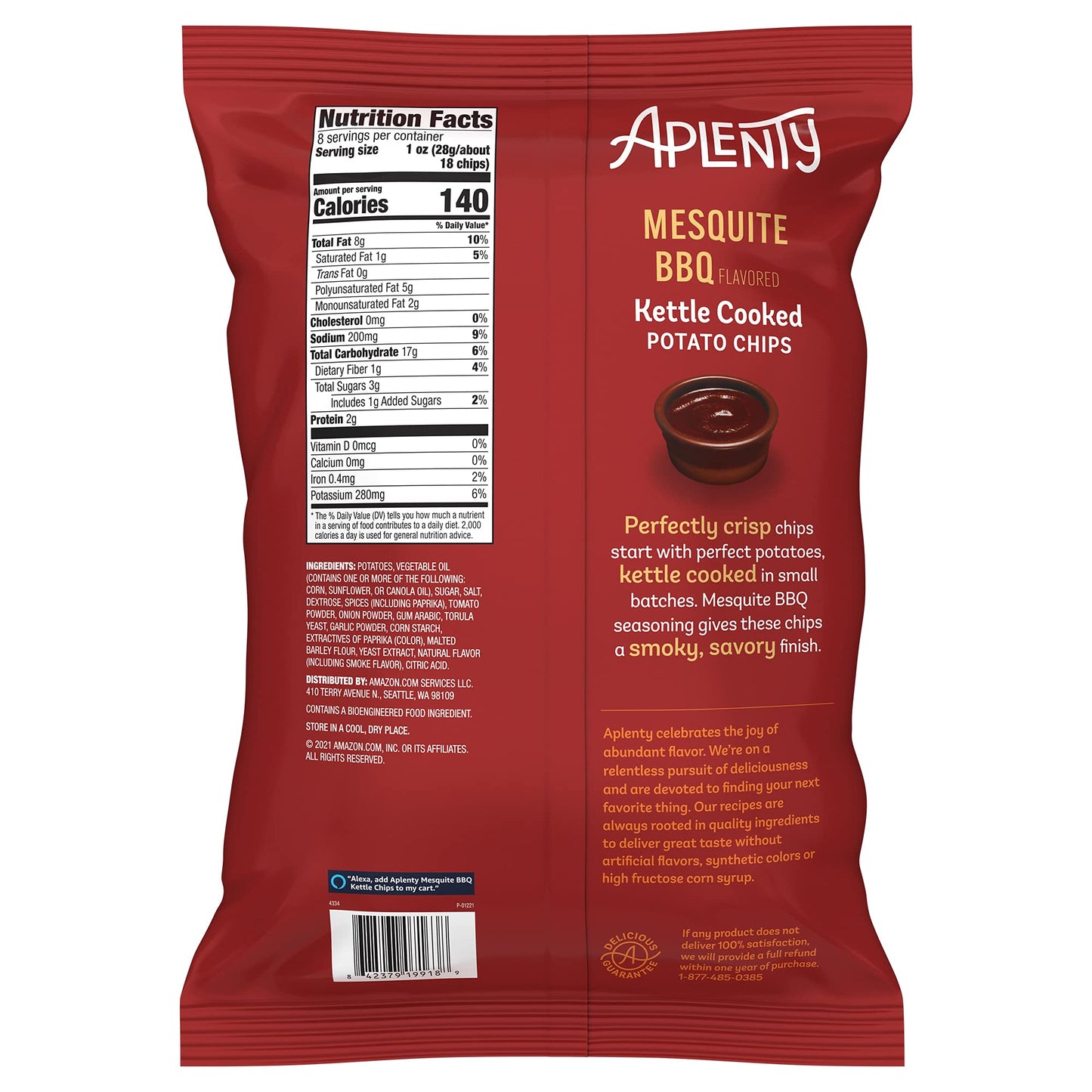 Amazon Brand, Aplenty Mesquite BBQ Kettle Cooked Potato Chips, 8 Oz