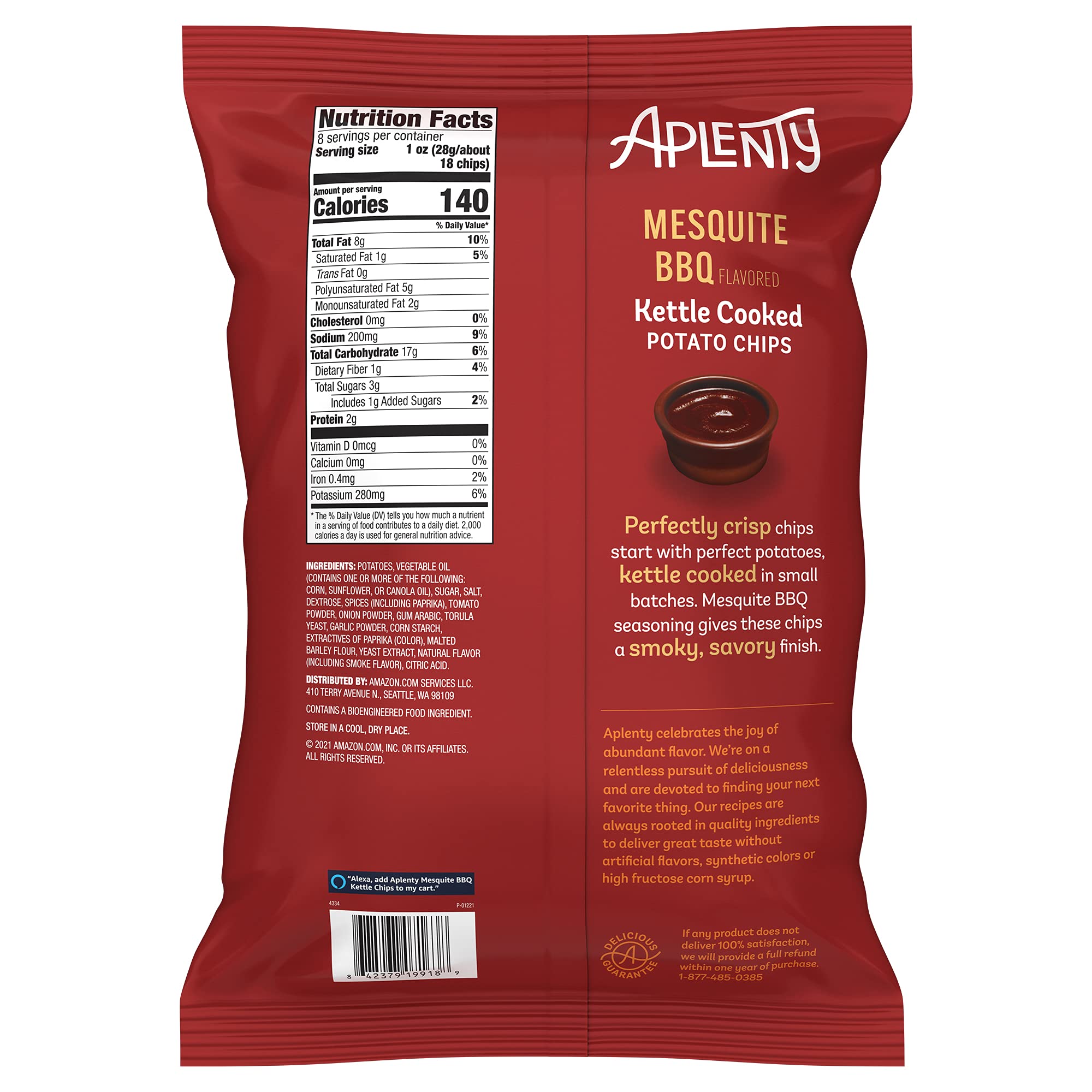 Amazon Brand, Aplenty Mesquite BBQ Kettle Cooked Potato Chips, 8 Oz