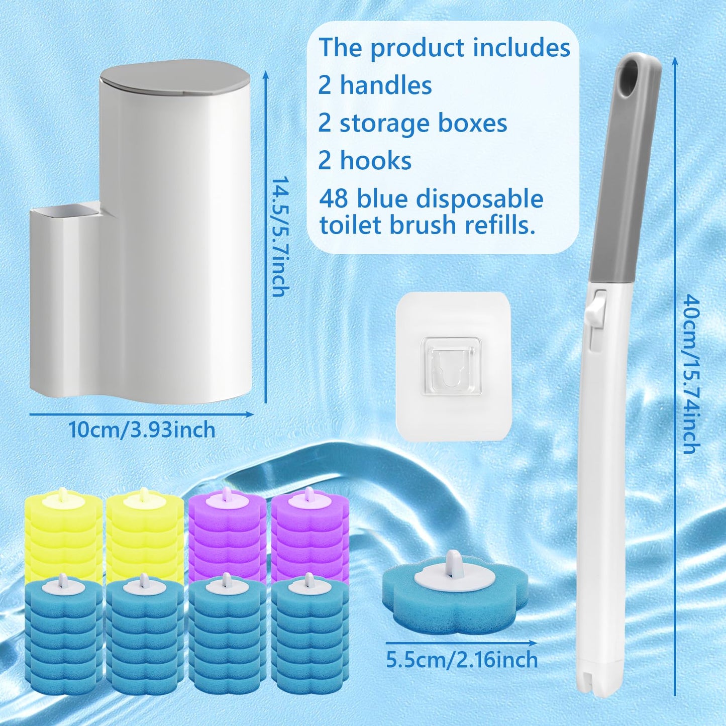 2 Pack Disposable Toilet Brush and Holder Set, Disposable Toilet Cleaning System Extended Handle with 48 Toilet Wand Refills, Toilet Brush for Toilet