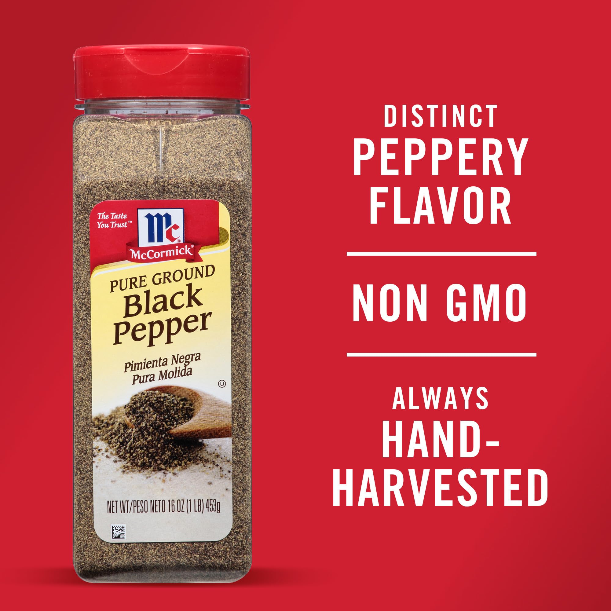 McCormick Black Pepper, Pure Ground, Non GMO, Hand-Harvested, Enjoy Distinctive Pepper Flavor While Cooking & Tableside, 16 oz