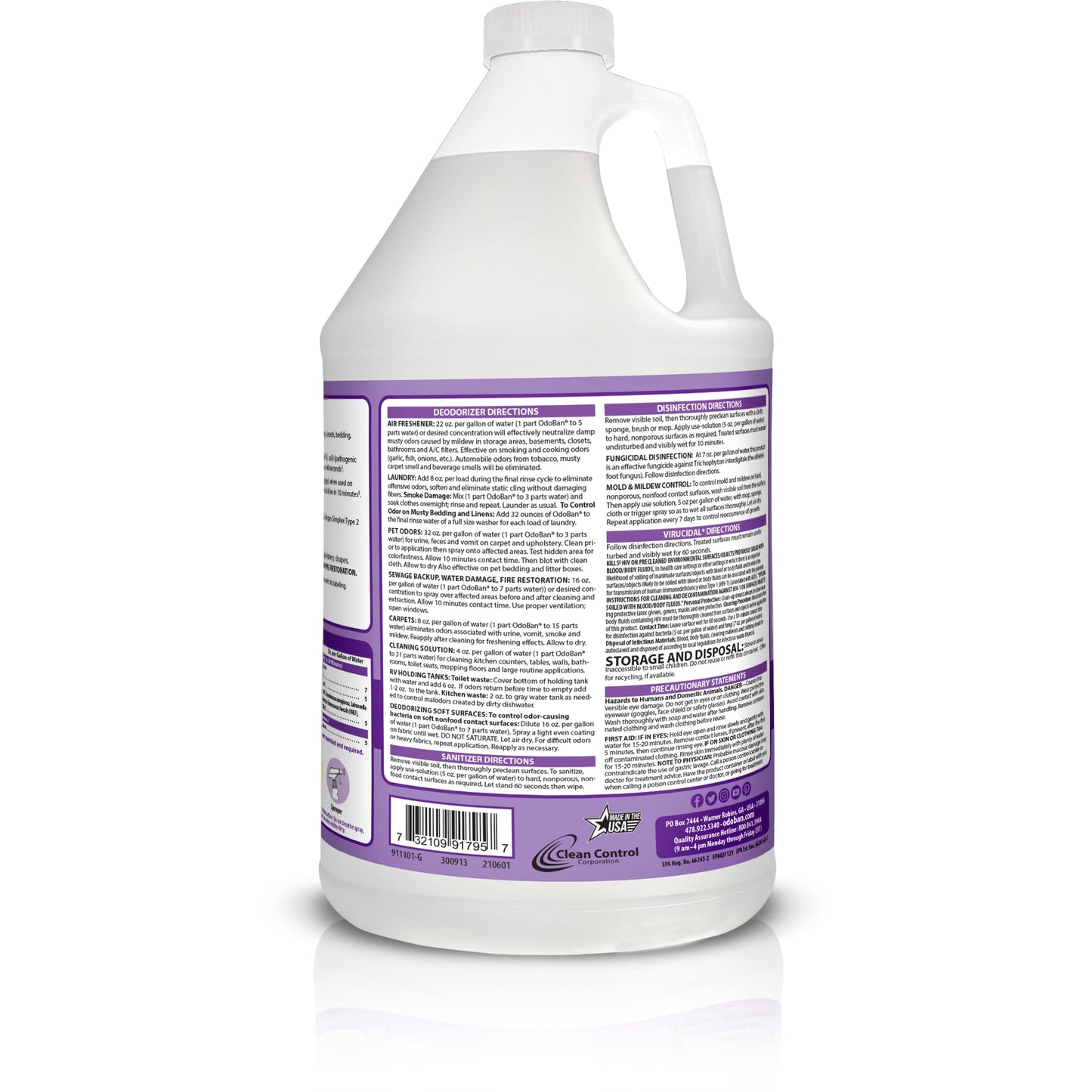 OdoBan Ready-to-Use Disinfectant and Odor Eliminator, Made in the USA, Lavender Scent, Set of 2, 32 oz Spray and 1 Gallon Concentrate