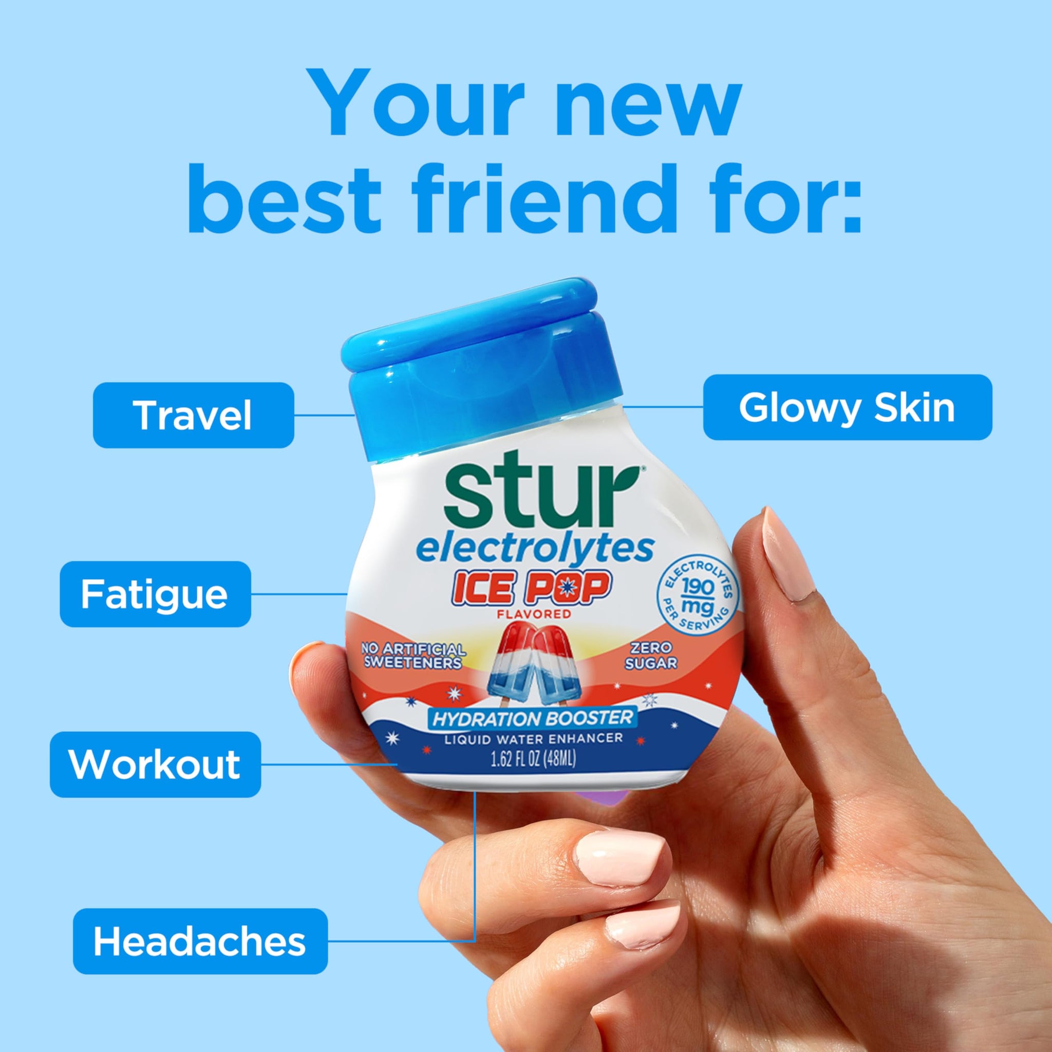 Stur Ice Pop Hydration Booster with Electrolytes, Zero Sugar Liquid Water Enhancer, 1.62 fl oz bottle (Pack of 5)