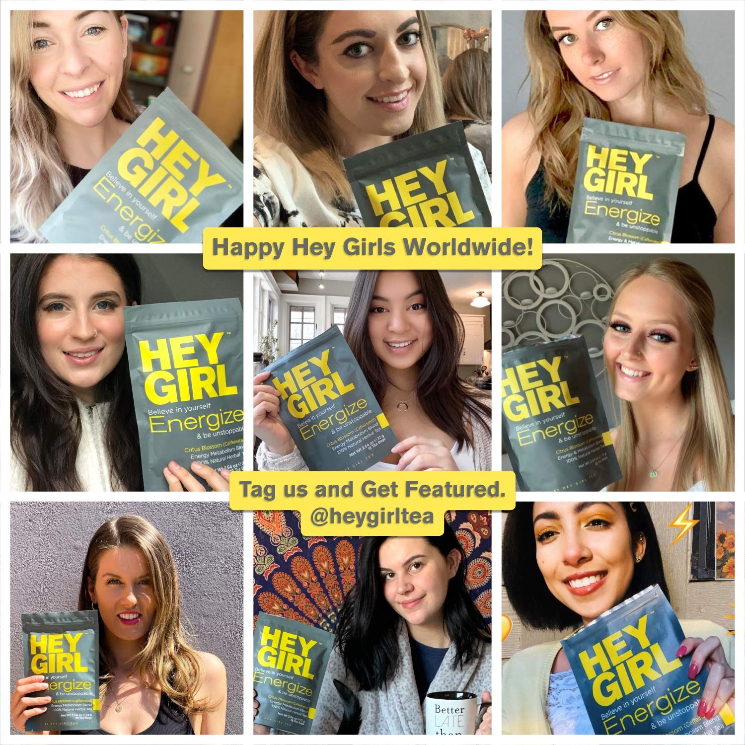 Hey Girl Energize Tea - Herbal Energy Tea Blend with Yerba Mate, Oolong, Ginger, & Green Tea - Morning Boost Coffee Alternative - Caffeinated Tea Bags