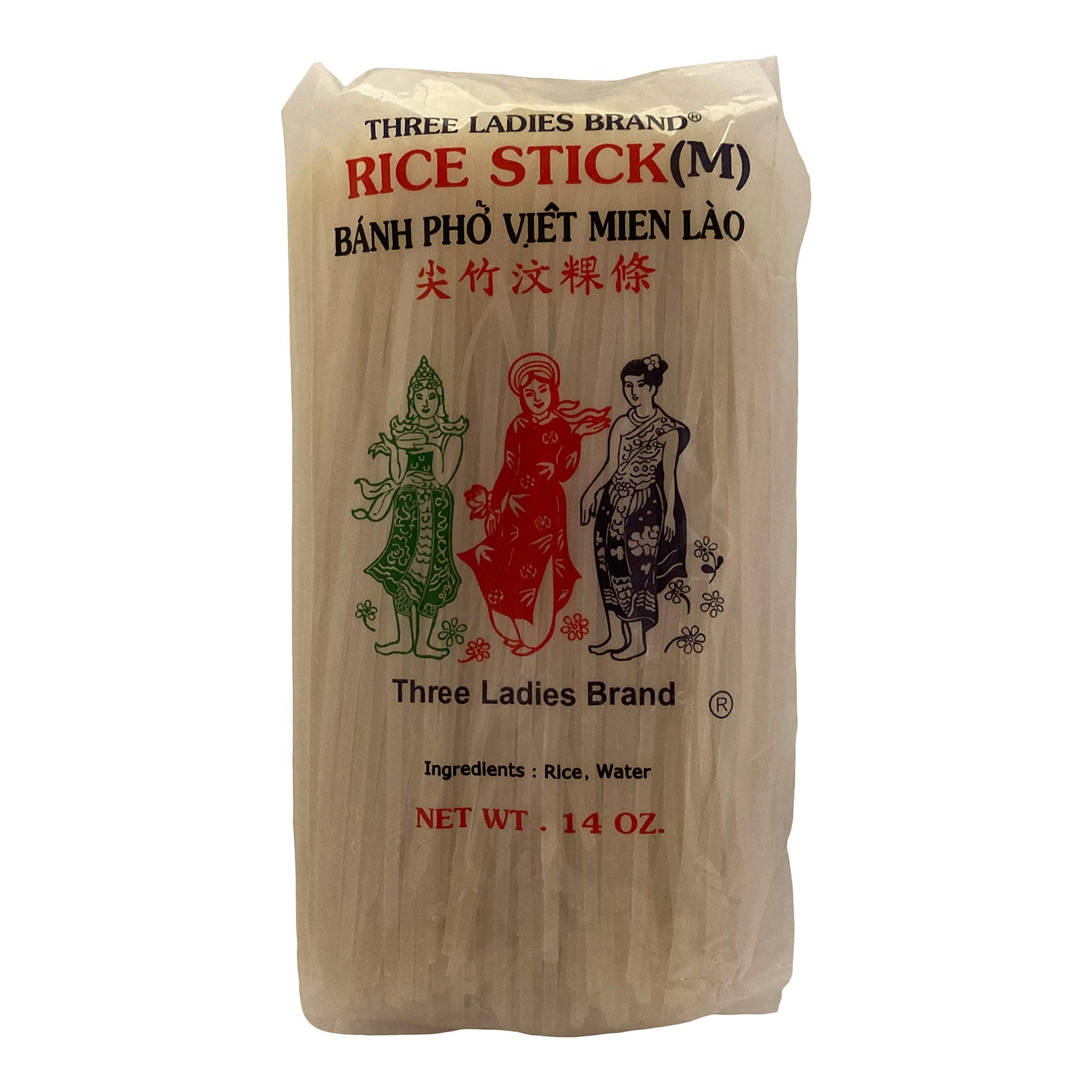 Three Ladies Brand Rice Stick Noodle - 14 Oz. (Pack of 3 Bags)