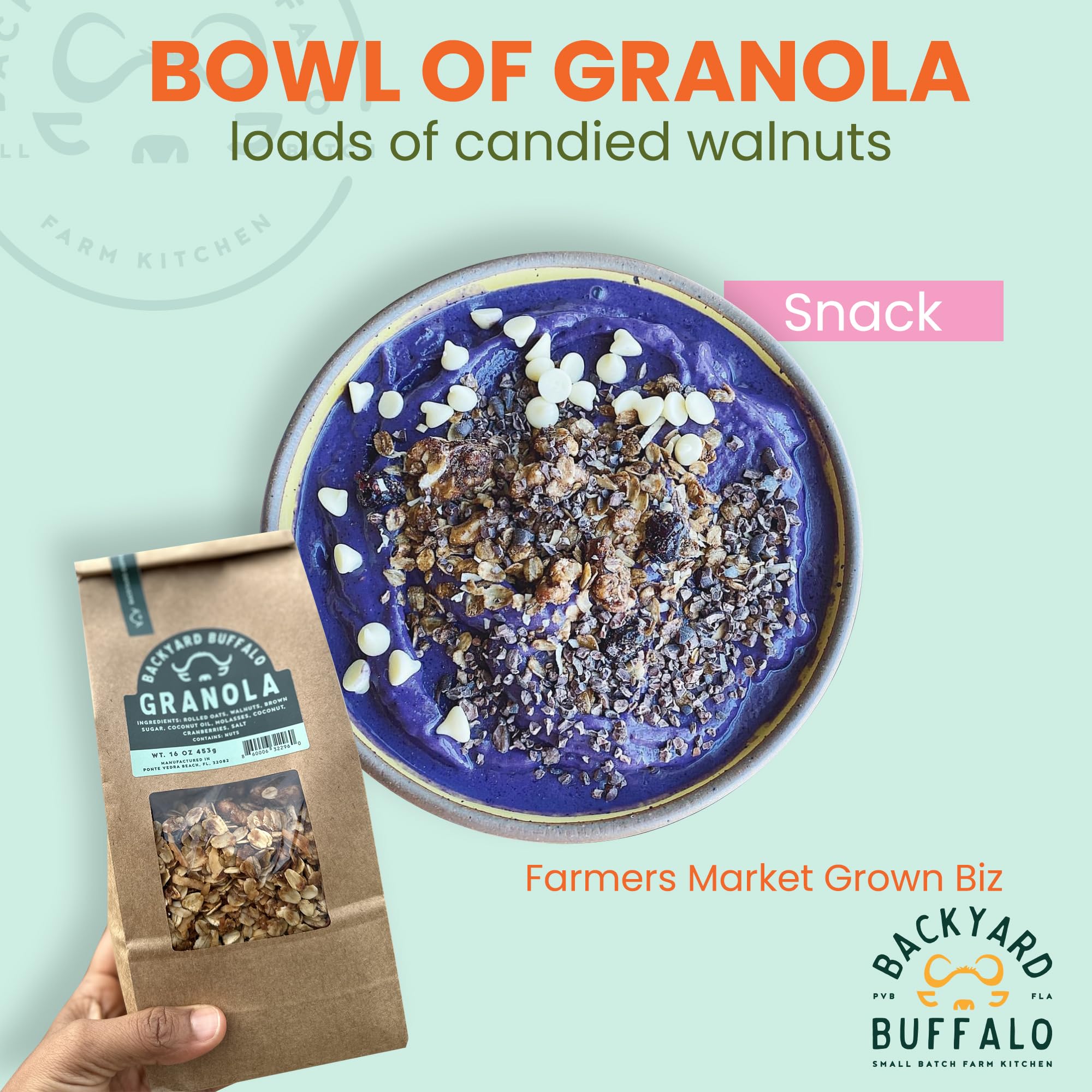 Backyard Buffalo Small Batch Chocolate Granola Trio, Packed with Fiber and Protein, 16 oz bags (Pack of 3)