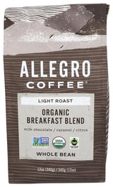 Allegro Coffee Organic Breakfast Blend Whole Bean Coffee, 12 oz