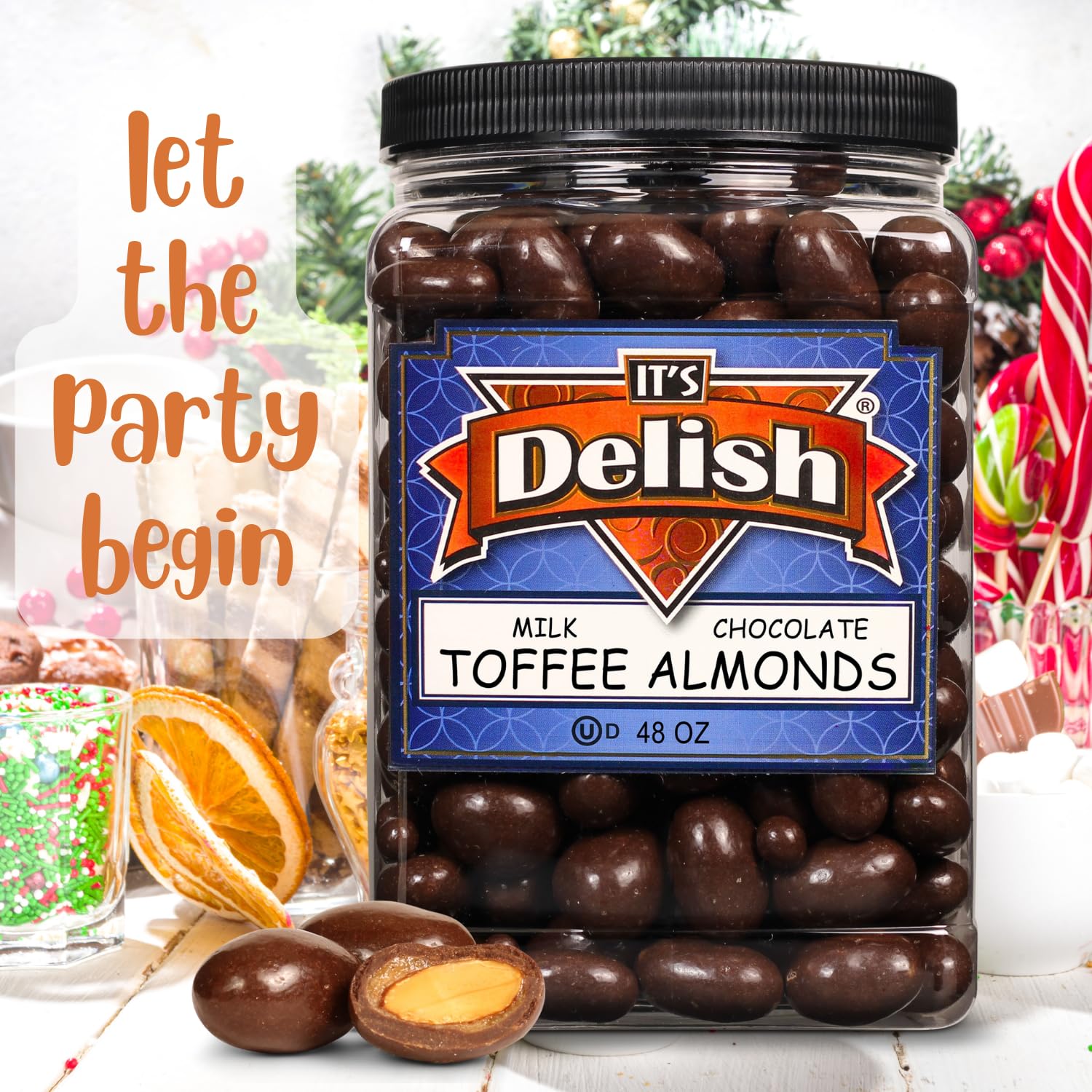 Milk Chocolate Toffee Coated Almonds by It's Delish, 48 Oz Jumbo Container | Milk Chocolate Covered Candy Nuts Bulk Almond Chocolates Sweet & Crunchy