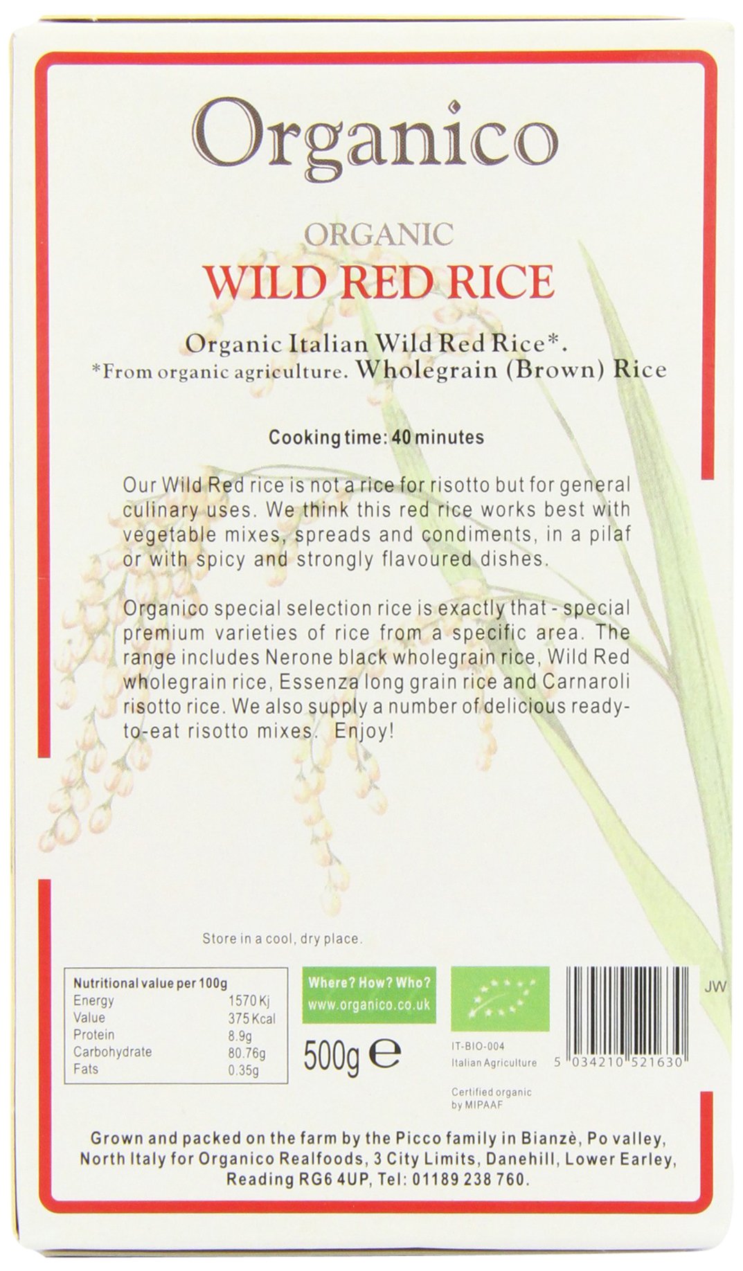 Organico Wild Red Rice Wholegrain 500g