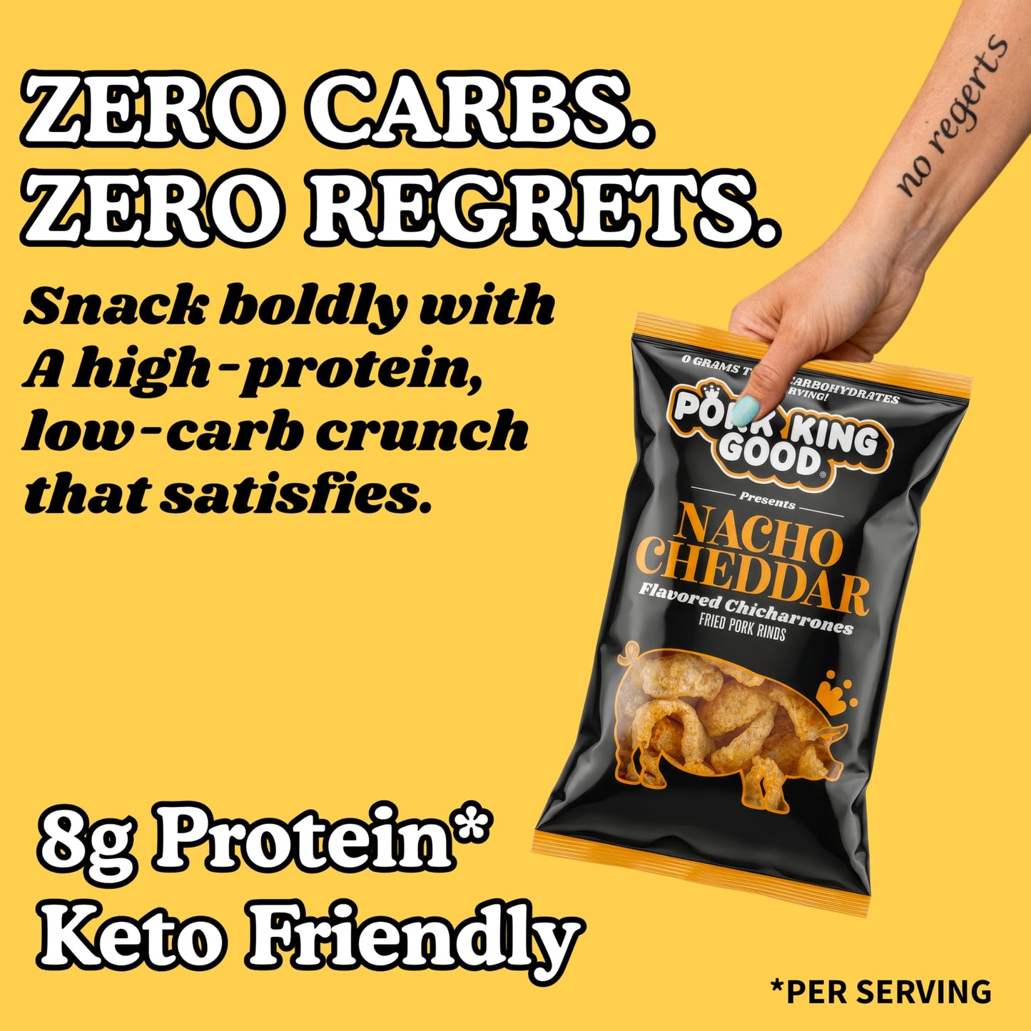 Pork King Good Nacho Cheddar Pork Rinds 7 OZ FAMILY SIZE (Chicharrones - Keto Snacks)