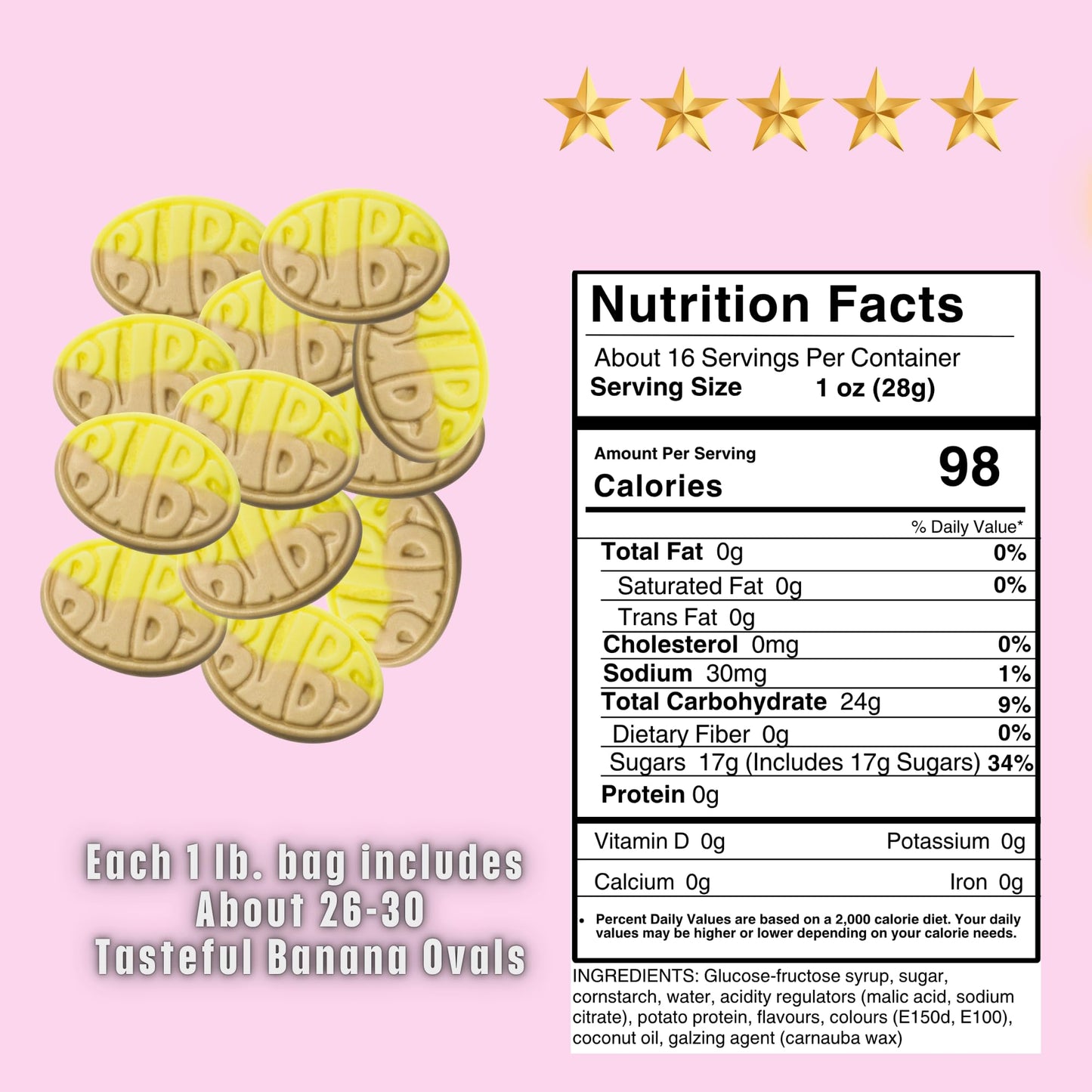 Bubs Banana Sweet Ovals. 1 POUND of Banana Toffee Caramel Soft & Chewy Swedish Candy, Marshmallow Gummy Hybrid. Vegan, Gluten and Gelatin Free Foam