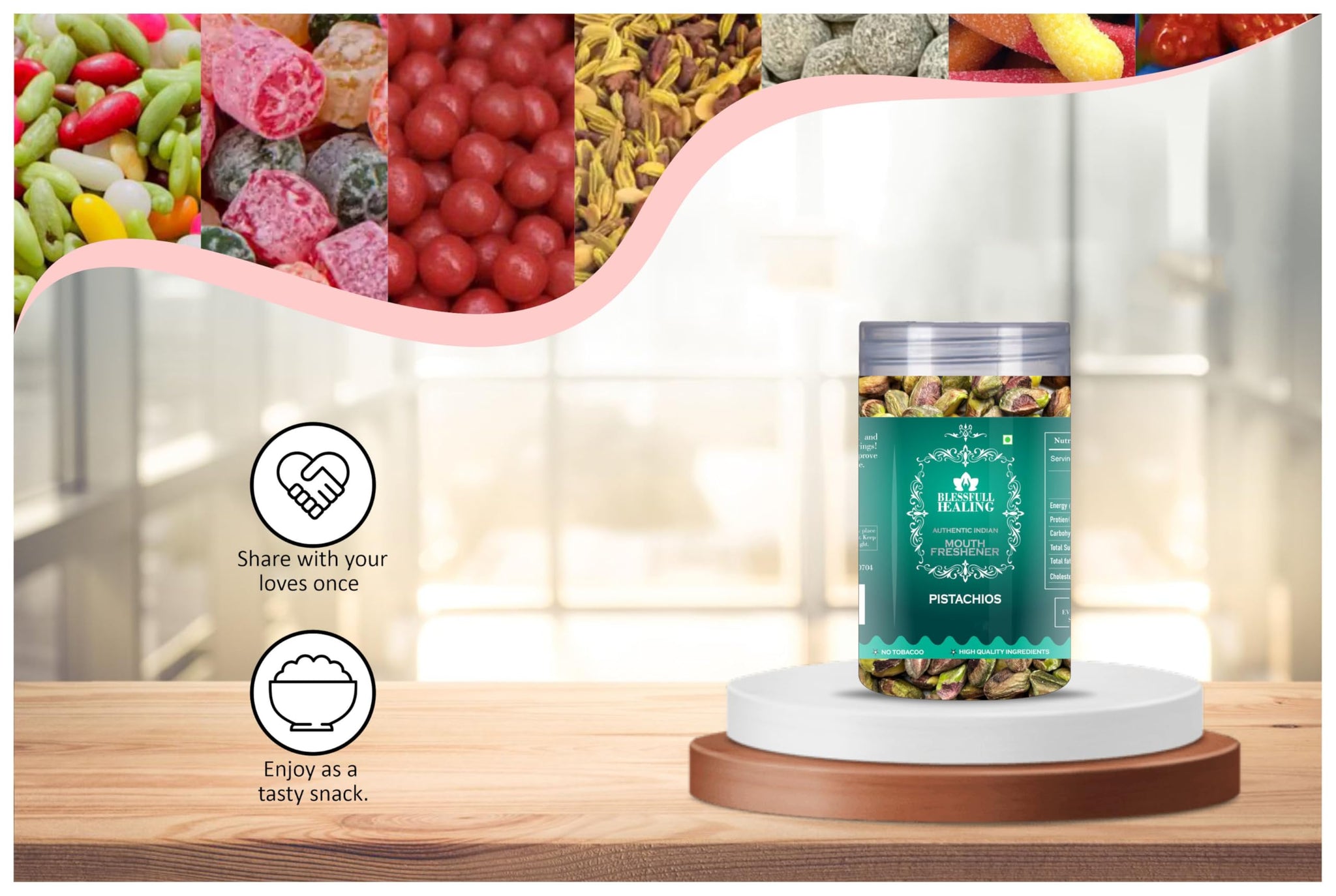 Blessfull Healing Pistachios 5 Oz(Ounce) Airtight Container With Spoon