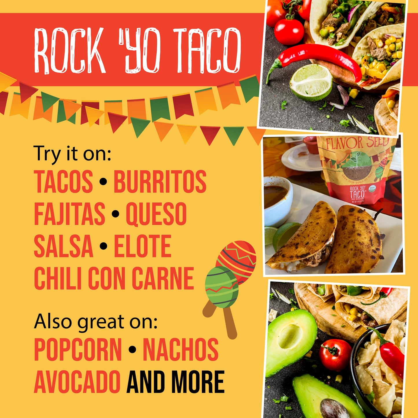 Organic Taco Seasoning - Rock Yo Taco by Flavor Seed, Gluten Free, Low Sodium Mexican Spice Blend for Cooking, No Sugar, Zero Calorie, Mild & Keto