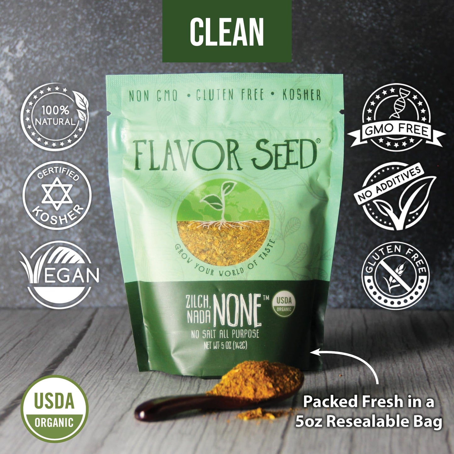 Organic No Salt Seasoning - Zilch Nada None by Flavor Seed, Salt Substitute for Cooking with Herbs & Spices, All Purpose Seasoning for Meat, Fish