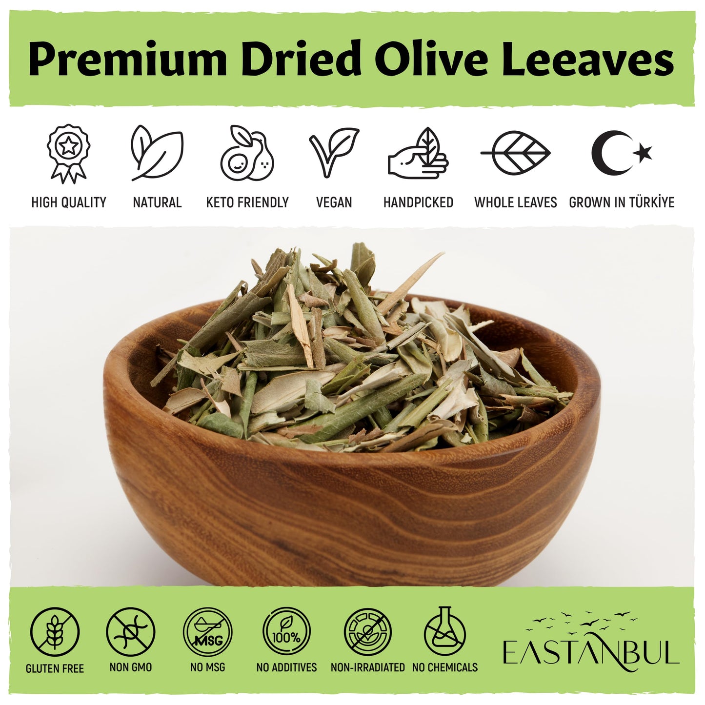 Eastanbul Olive Leaf, 2.82oz, Olive Leaf Loose Tea AKA Te De Hojas De Olivo, from Turkish Mediterranean Trees, Caffeine-Free, Natural, Vegan, Gluten