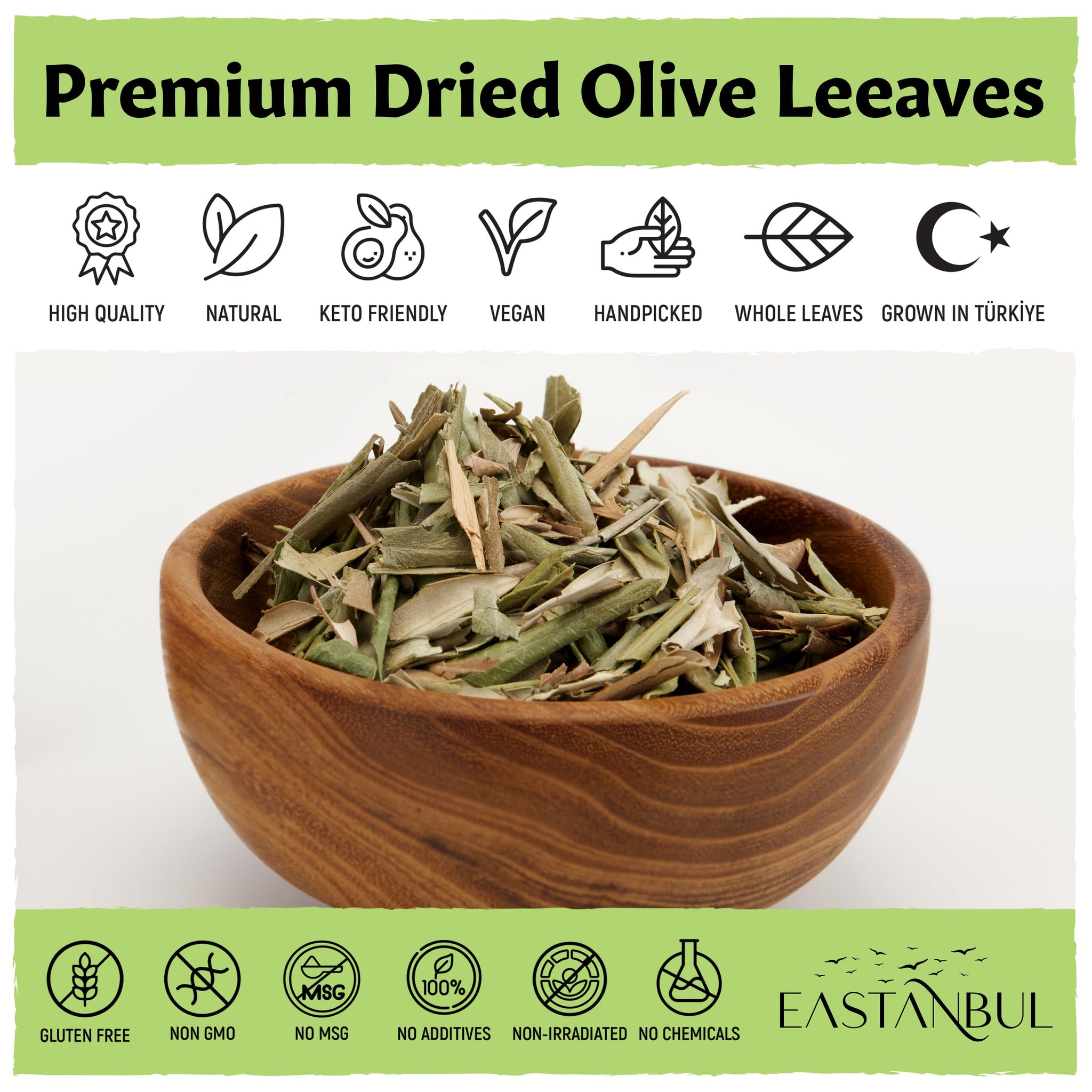 Eastanbul Olive Leaf, 2.82oz, Olive Leaf Loose Tea AKA Te De Hojas De Olivo, from Turkish Mediterranean Trees, Caffeine-Free, Natural, Vegan, Gluten