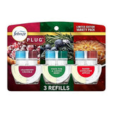 Febreze Plug In Air Freshener, Odor-Fighting Scented Oil Refill, Holiday Mix, 3 Refills, Clear