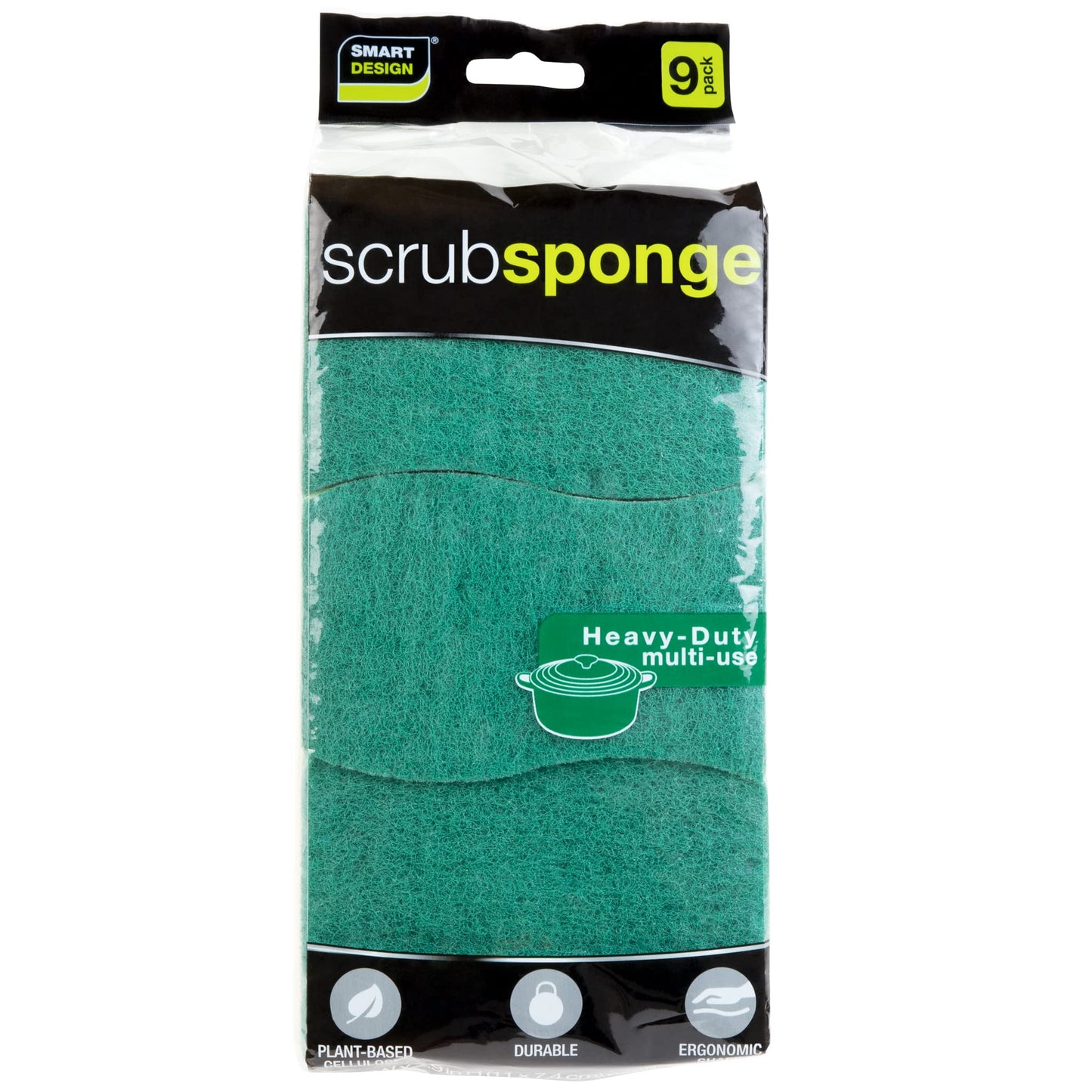 Smart Design Heavy Duty Cellulose Smart Scrub Sponge - Set of 9 - Ultra Absorbent - Ergonomic Shape - - Cleaning, Dishes, & Hard Stains - Green