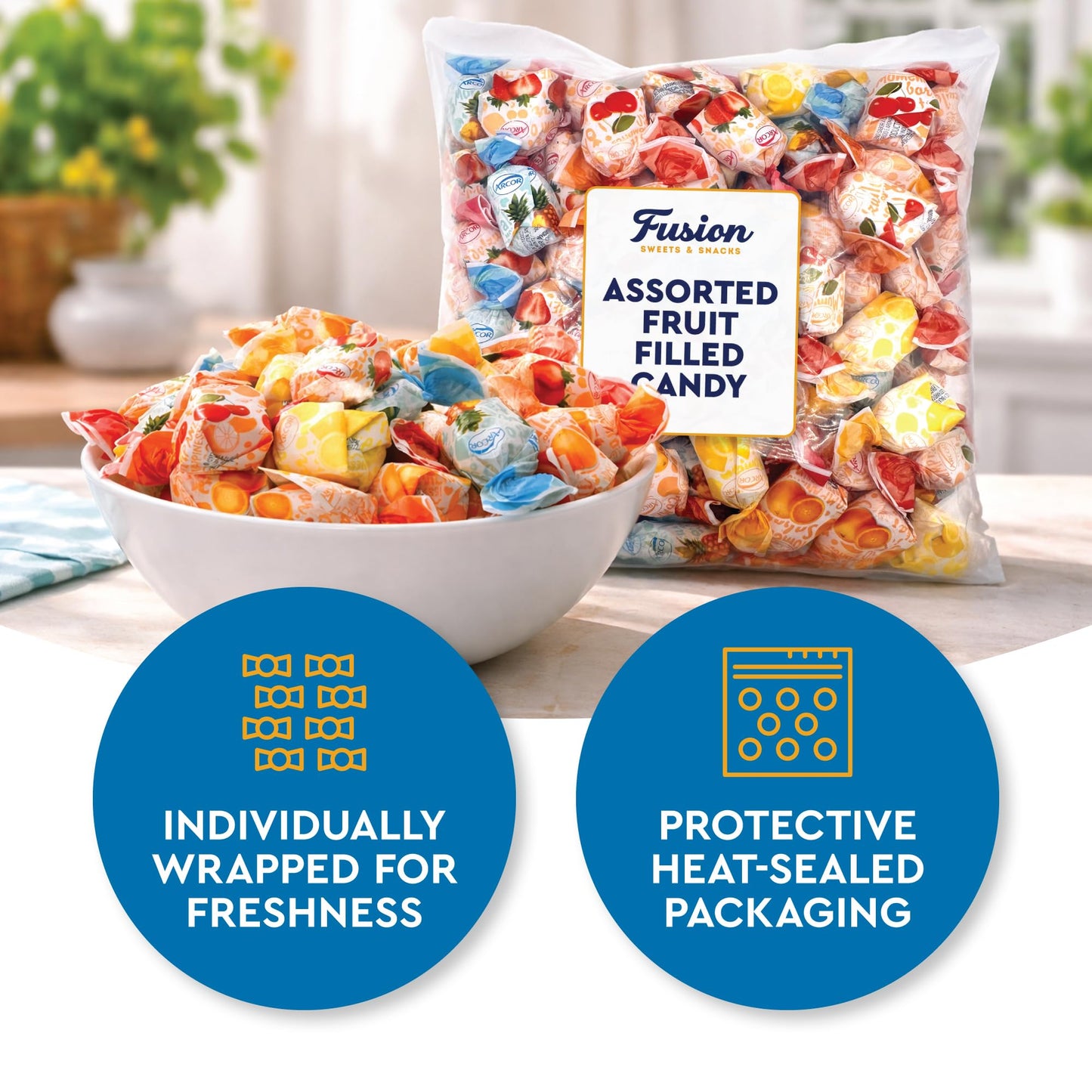 Arcor Fruit Filled Hard Candy - Assorted 2 Pounds Bulk Bag (Approx. 150 Pieces), Bon Bons Fruitfuls candy, Individually Wrapped Hard Candy. Pineapple