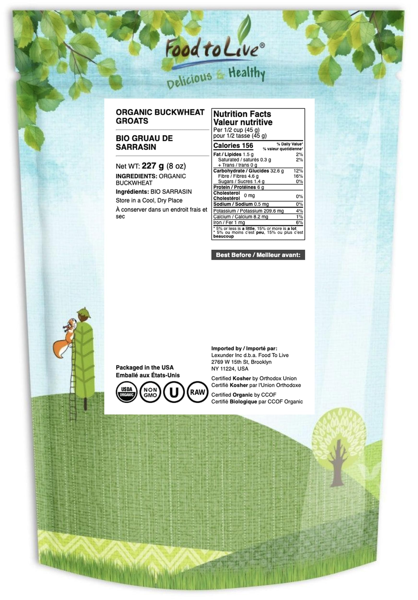 Food to Live Organic Buckwheat Groats, 8 Ounces - Whole Grain Buckwheat Seeds by Food to Live. Hulled, Non-GMO, Kosher, Raw, Vegan, Sirtfood. Bulk