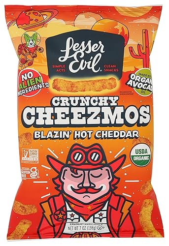 LESSEREVIL Organic Blazin' Hot Cheddar Cheezmos, 7 OZ