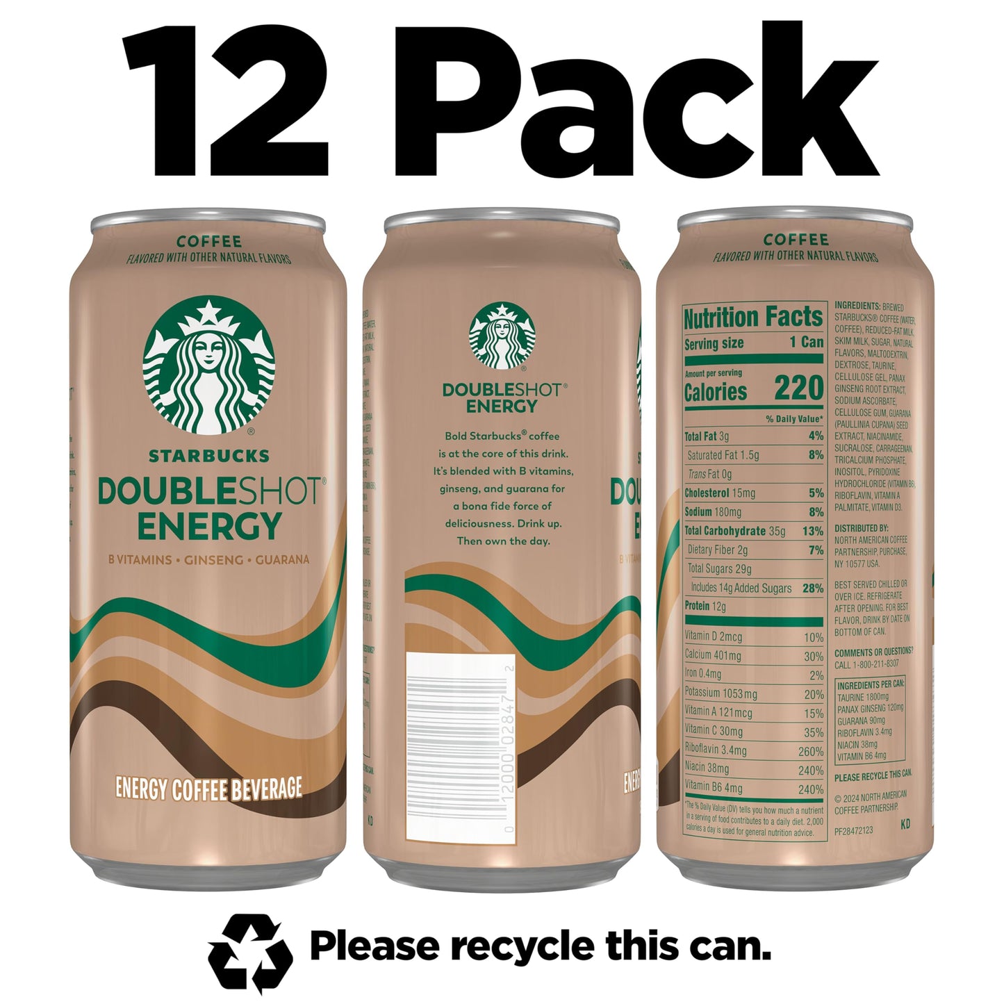 Starbucks - RTD Coffee Doubleshot Energy Drink Coffee Beverage, 15 fl oz Cans (Packaging May Vary) (Pack of 12)