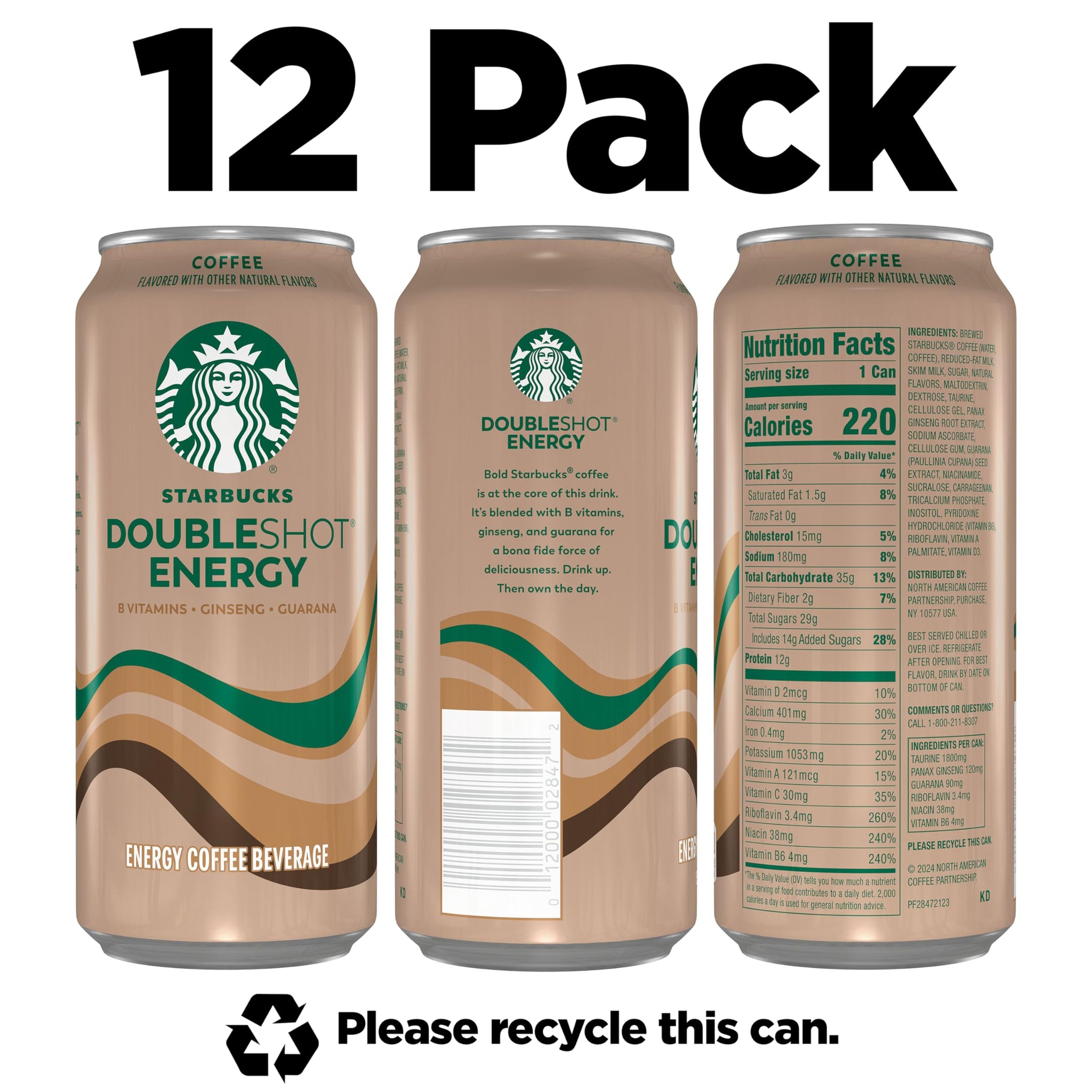 Starbucks - RTD Coffee Doubleshot Energy Drink Coffee Beverage, 15 fl oz Cans (Packaging May Vary) (Pack of 12)