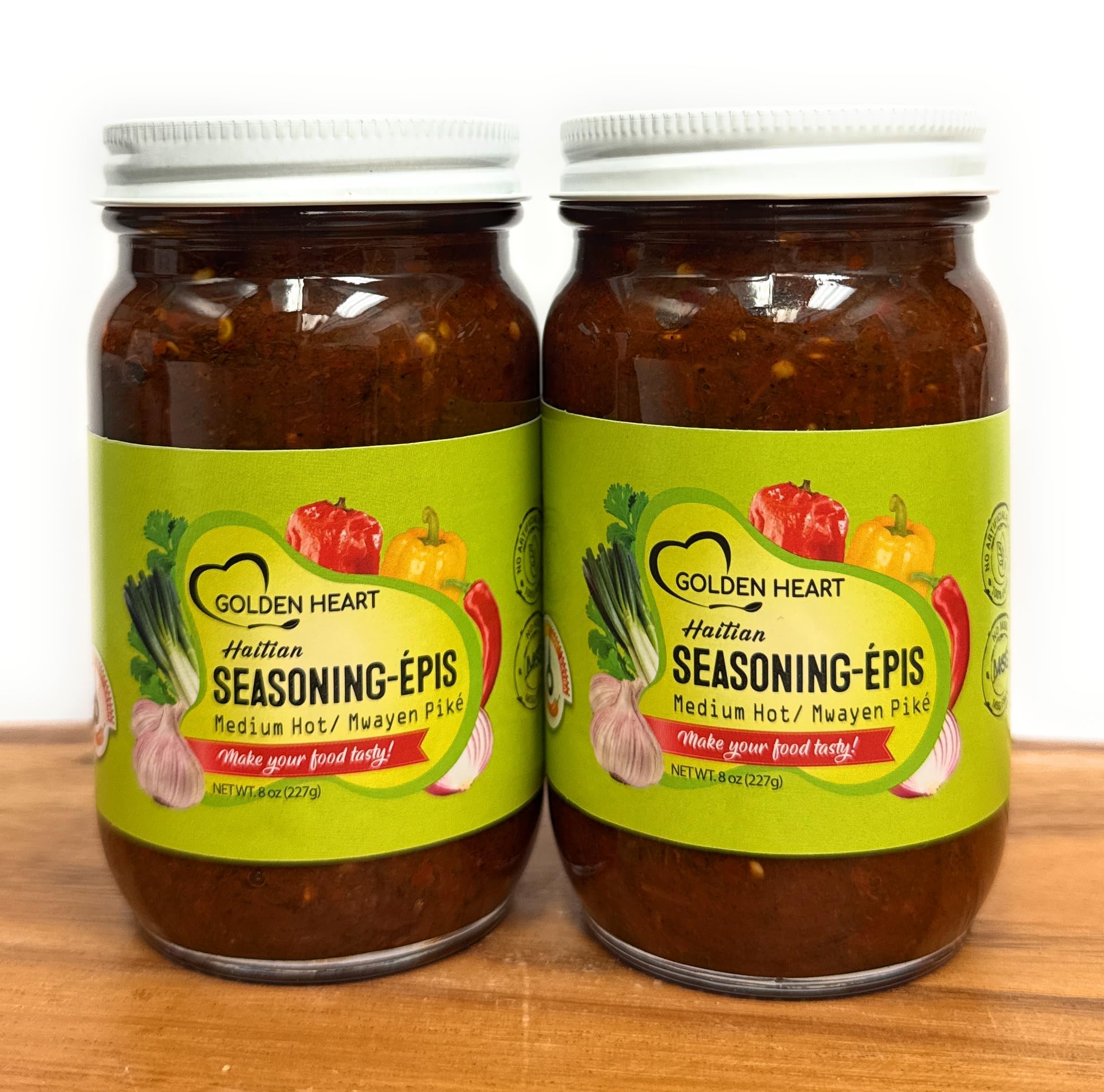Golden Heart Haitian Epis - Authentic Caribbean Seasoning & Marinade Paste, All?Natural & Flavorful - Medium Heat, 2?pack of 8 oz jars