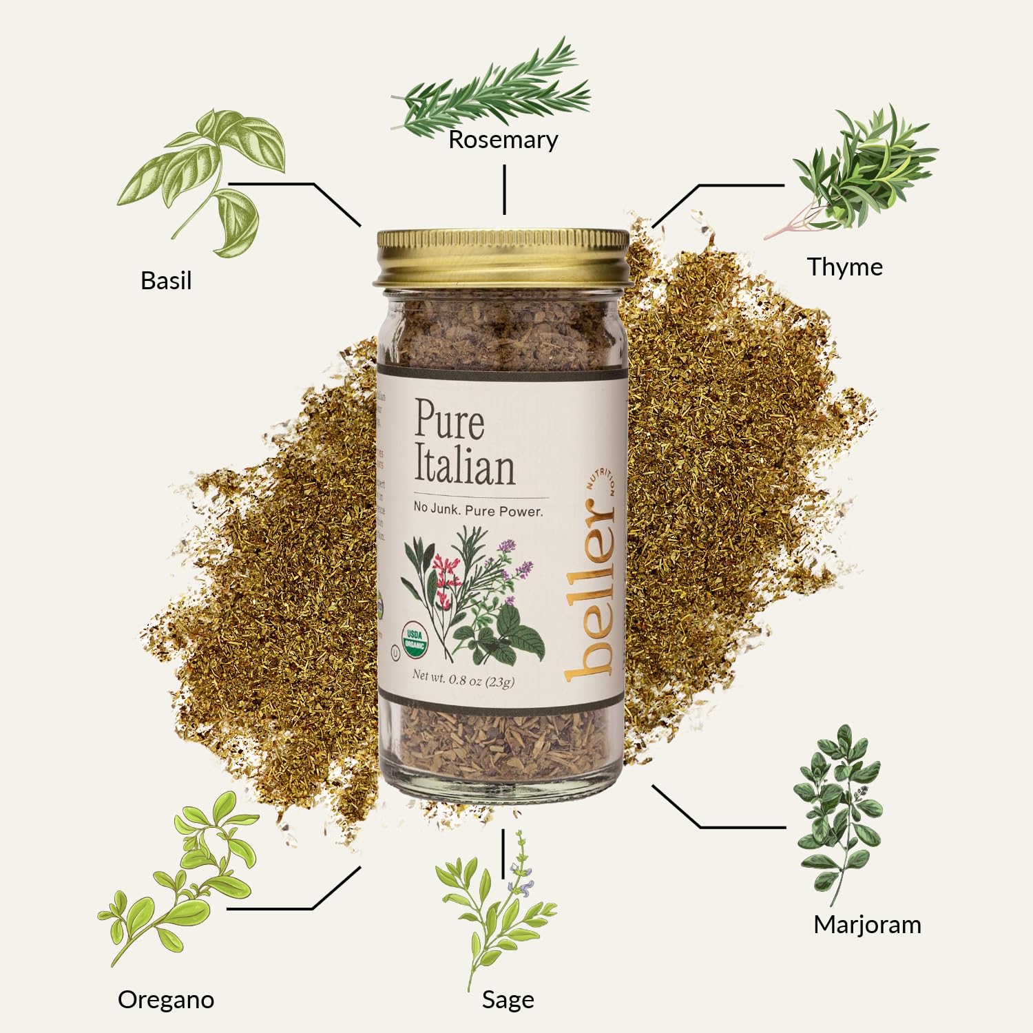 PURE ITALIAN | 0.8 oz | Organic Italian Seasoning Spice Blend for Authenticate Italian Cooking Made with Real Organic Herbs and Spices | Rachel Beller
