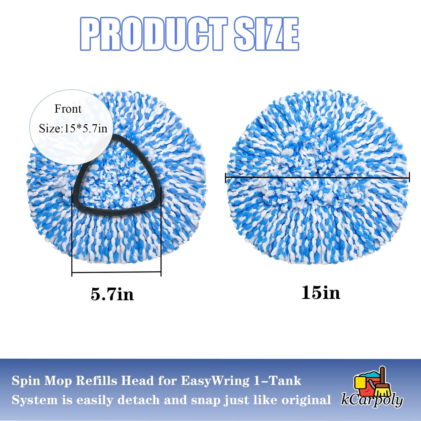 4 Pack Spin Mop Replacement Heads Compatible for O Ceda EasyWring 1-Tank Triangle System, Microfiber Mop Refills for 5.9inch Core,Deep Cleaning
