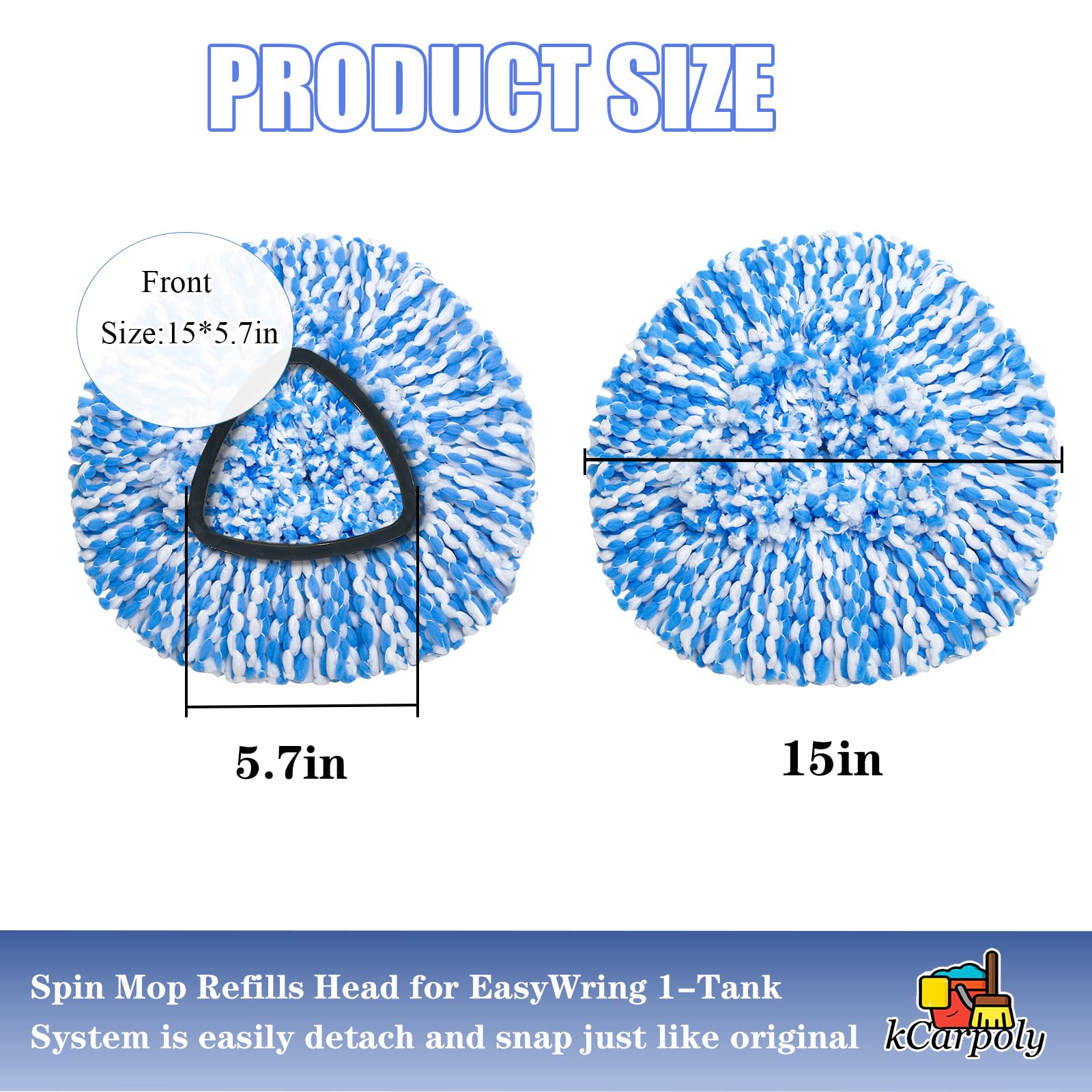 4 Pack Spin Mop Replacement Heads Compatible for O Ceda EasyWring 1-Tank Triangle System, Microfiber Mop Refills for 5.9inch Core,Deep Cleaning